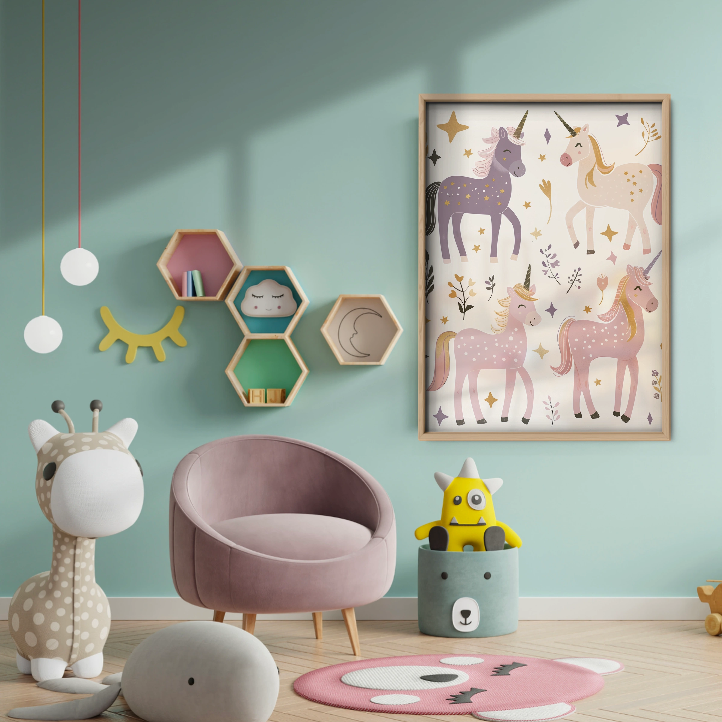 Unicorn Pattern Nursery Print - baby room wall decor print