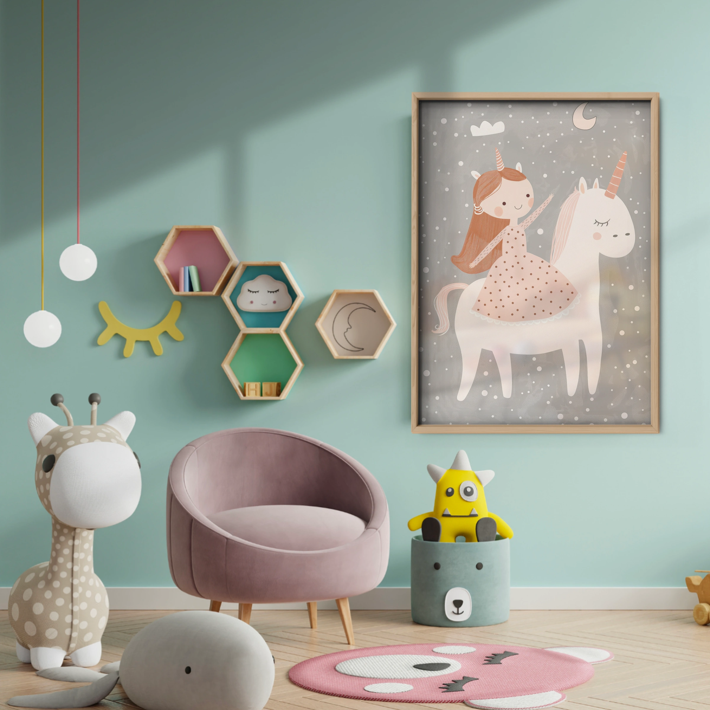 Unicorn Rider Nursery Print - baby room wall decor print