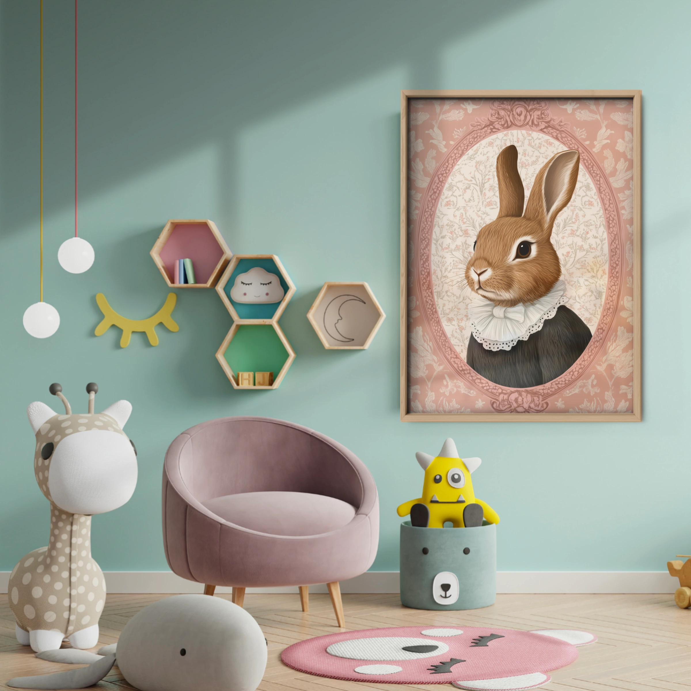 Victorian Rabbit Portrait Nursery Print - baby room wall decor print