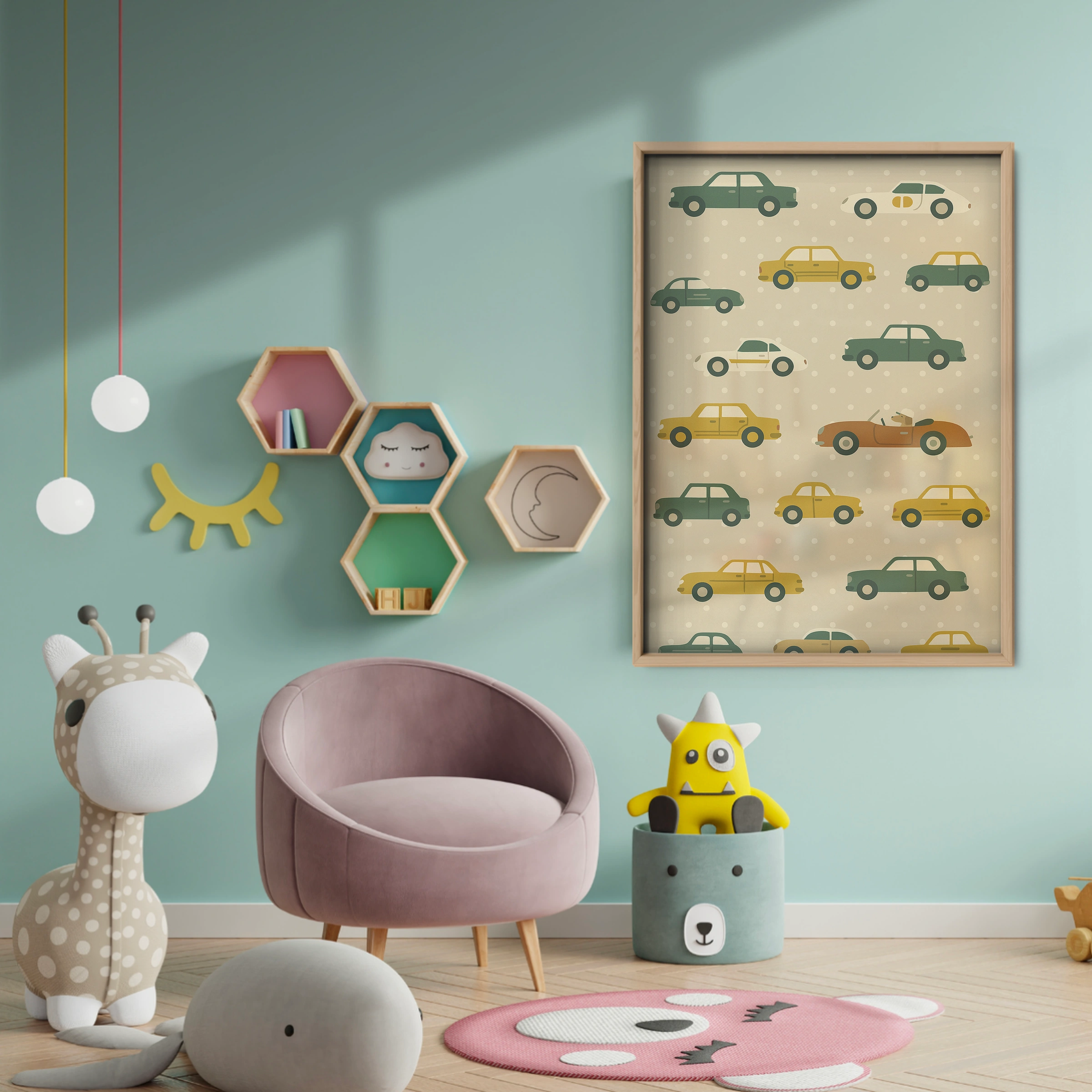 Vintage Cars Pattern Nursery Print - baby room wall decor print