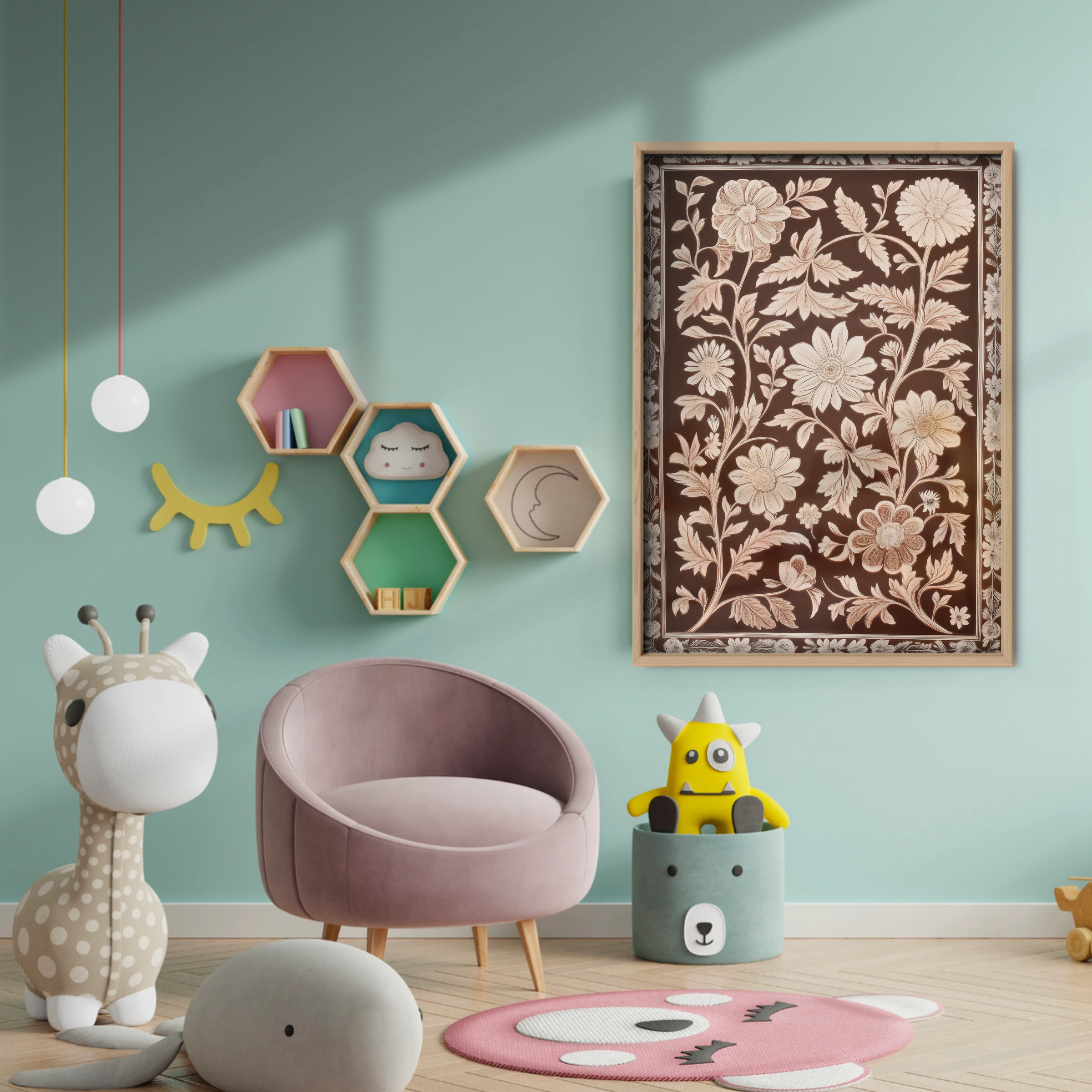 Vintage Floral Tapestry Nursery Print - baby room wall decor print