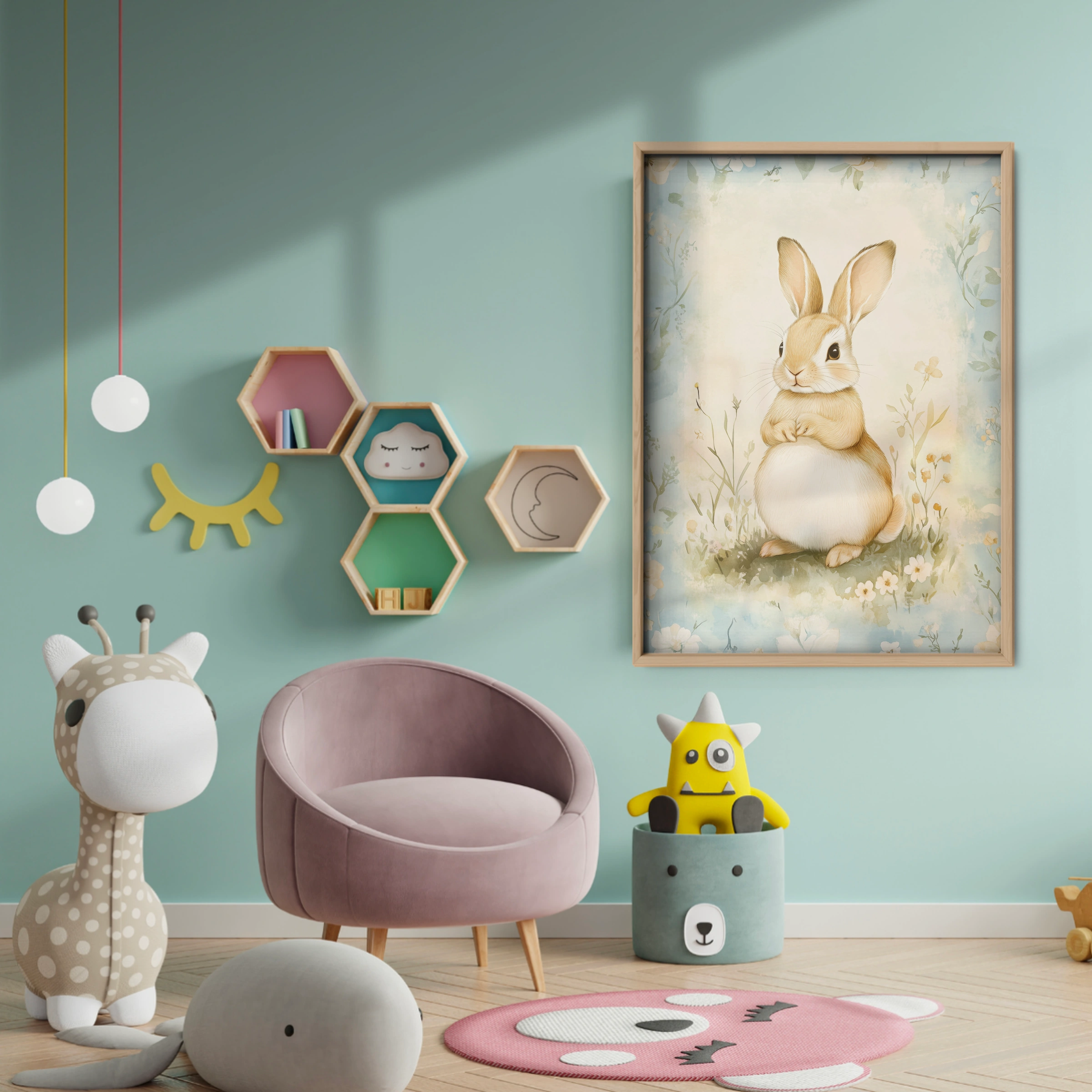 Vintage Rabbit Nursery Print - baby room wall decor print