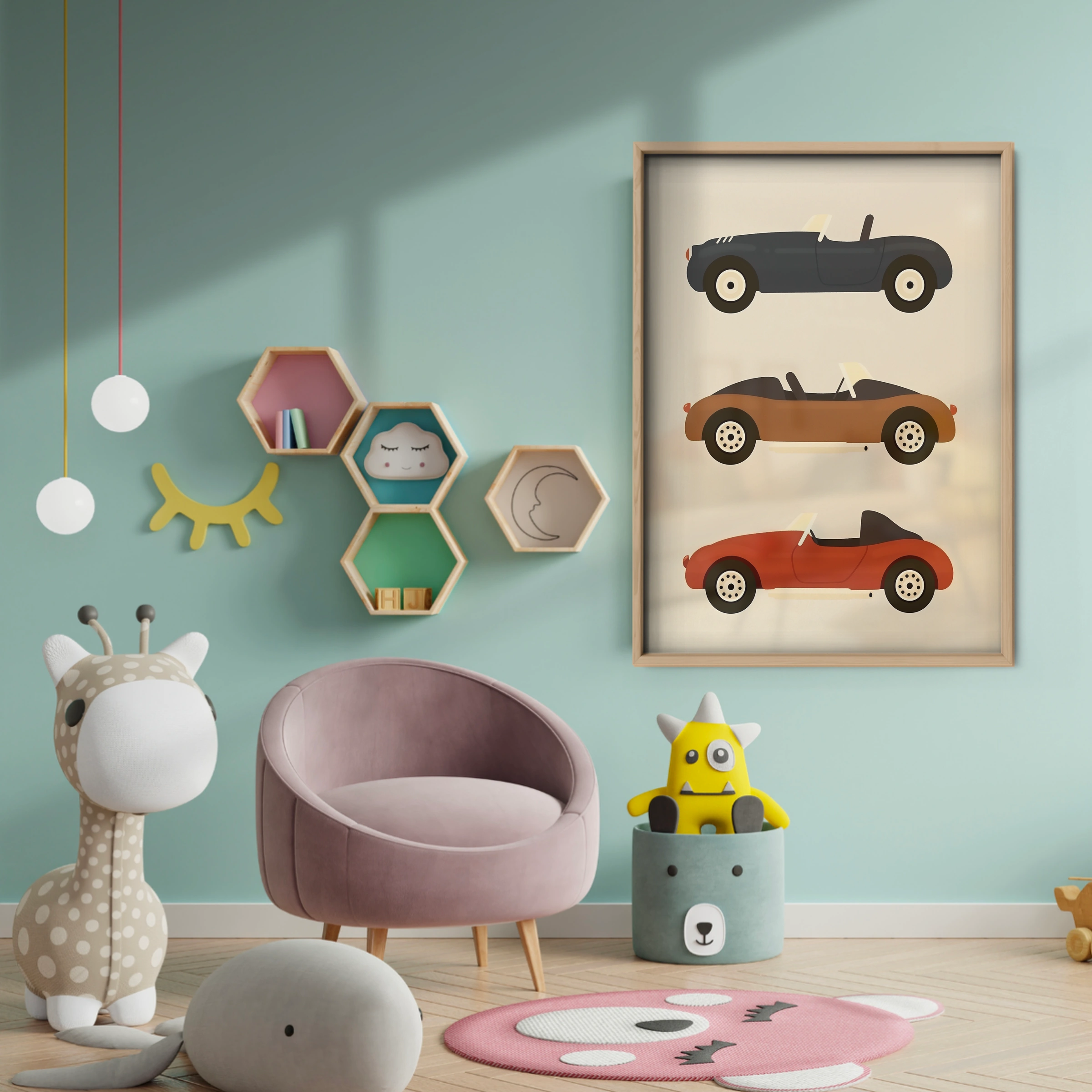 Vintage Sports Cars Nursery Print - baby room wall decor print
