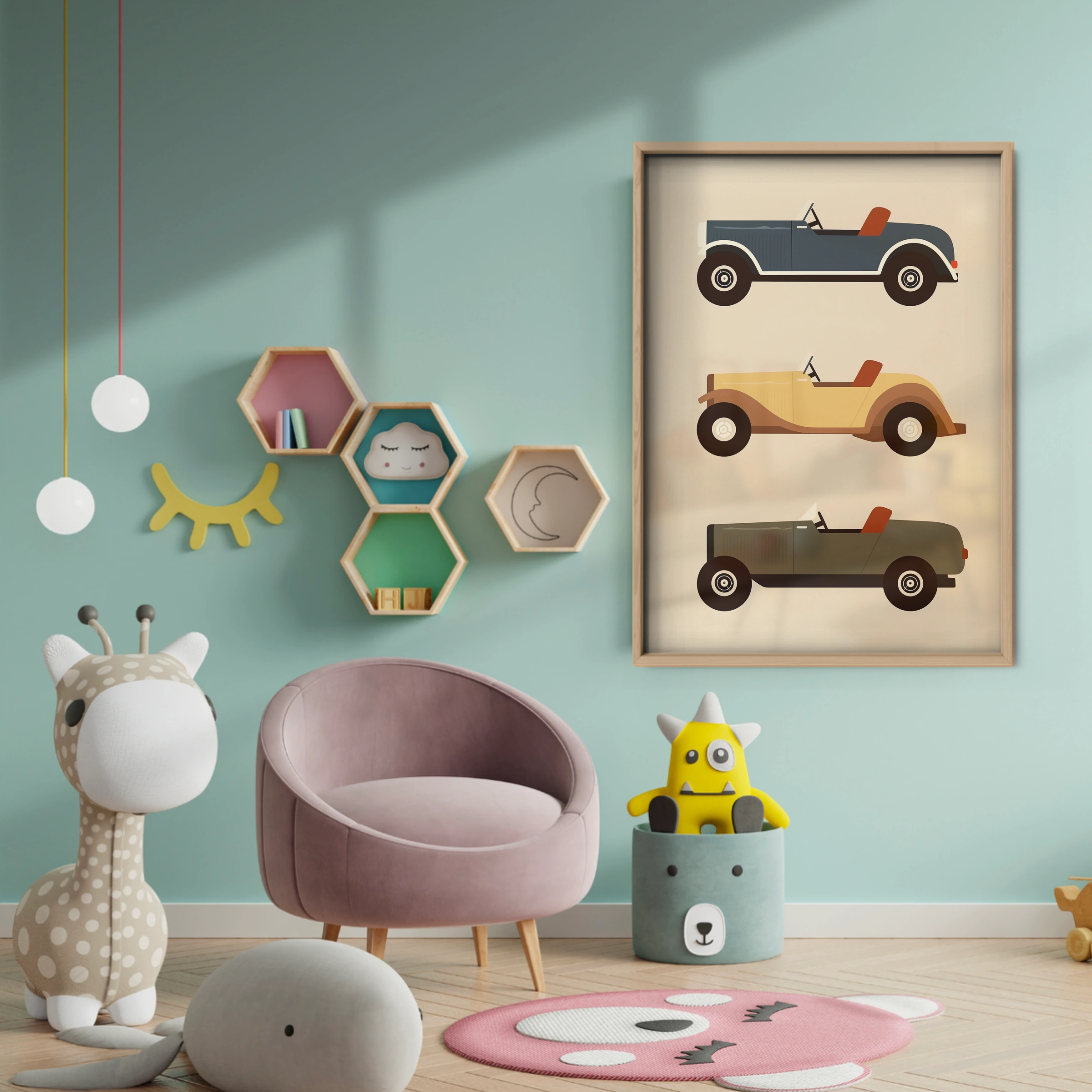 Vintage Touring Cars Nursery Print - baby room wall decor print