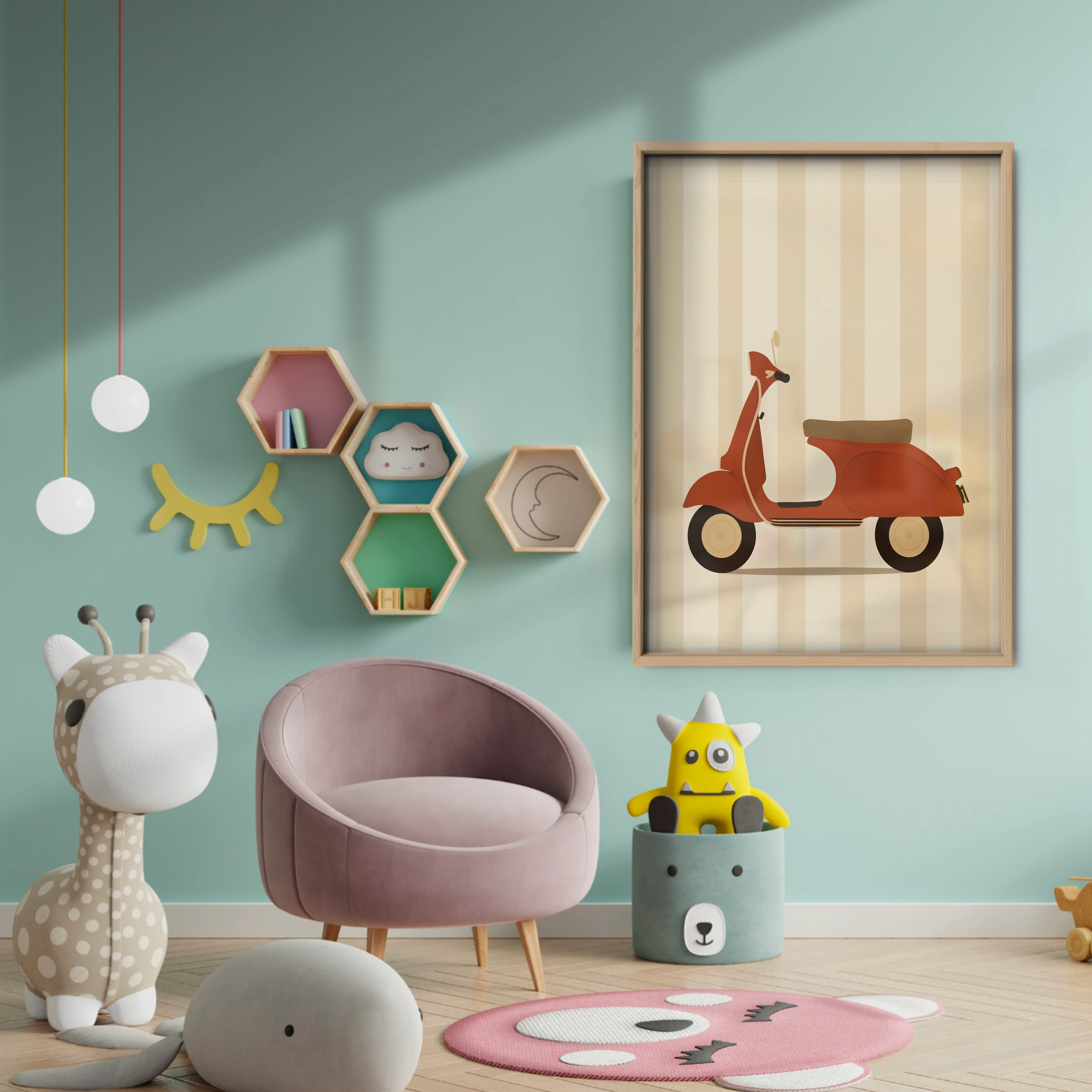 Vintage Vespa Nursery Print - baby room wall decor print