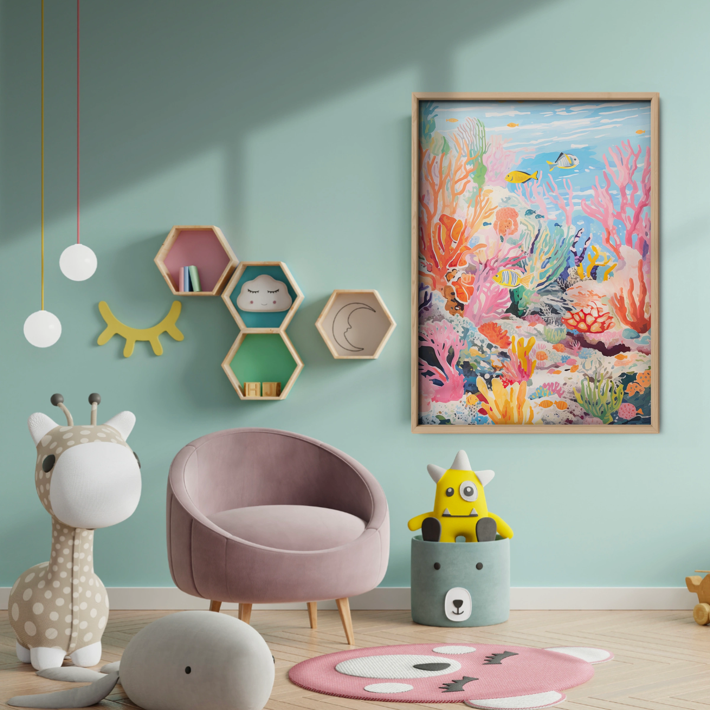 Vivid Coral Reef Nursery Print - baby room wall decor print