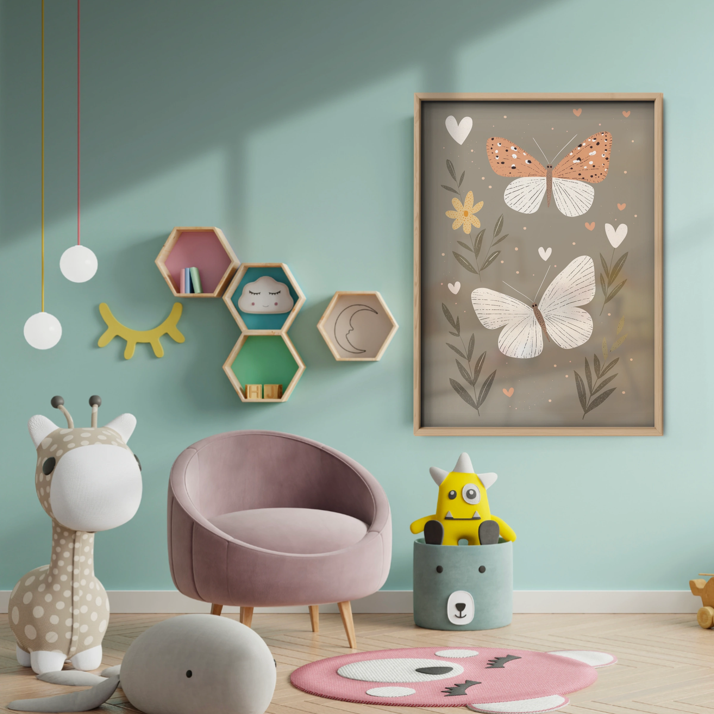 Watercolor Butterflies Nursery Print - baby room wall decor print