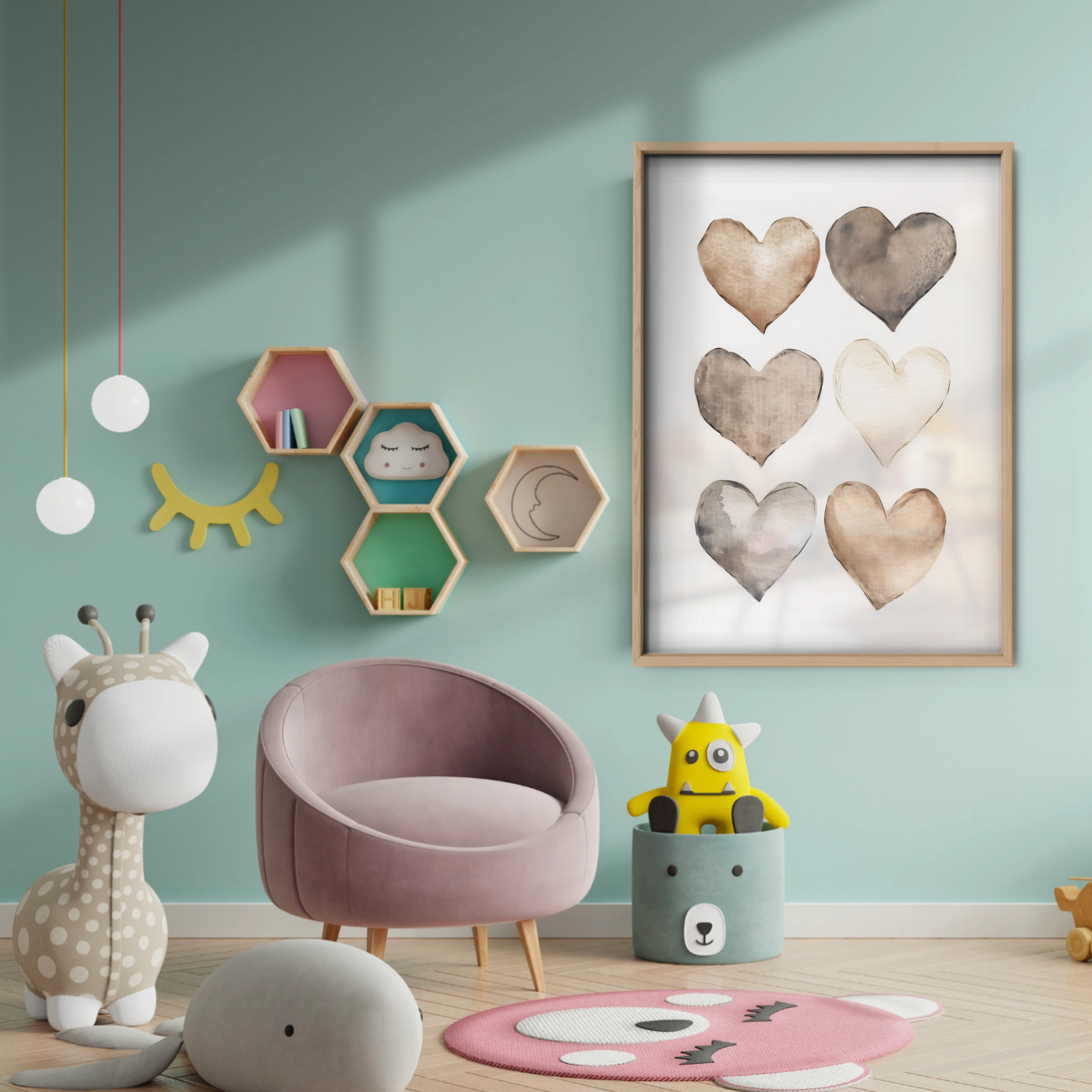 Watercolor Hearts Two Nursery Print - baby room wall decor print