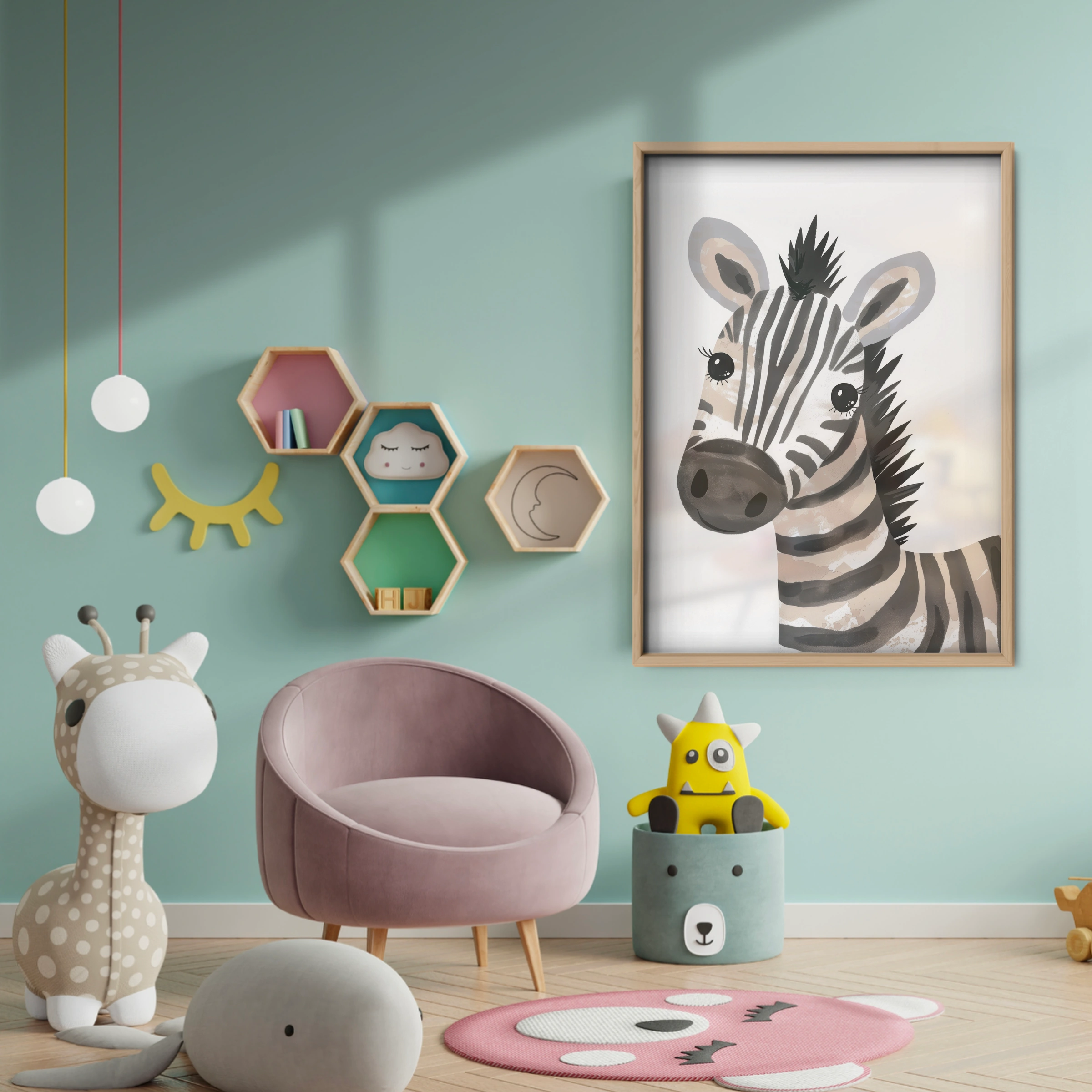Watercolor Zebra Nursery Print - baby room wall decor print