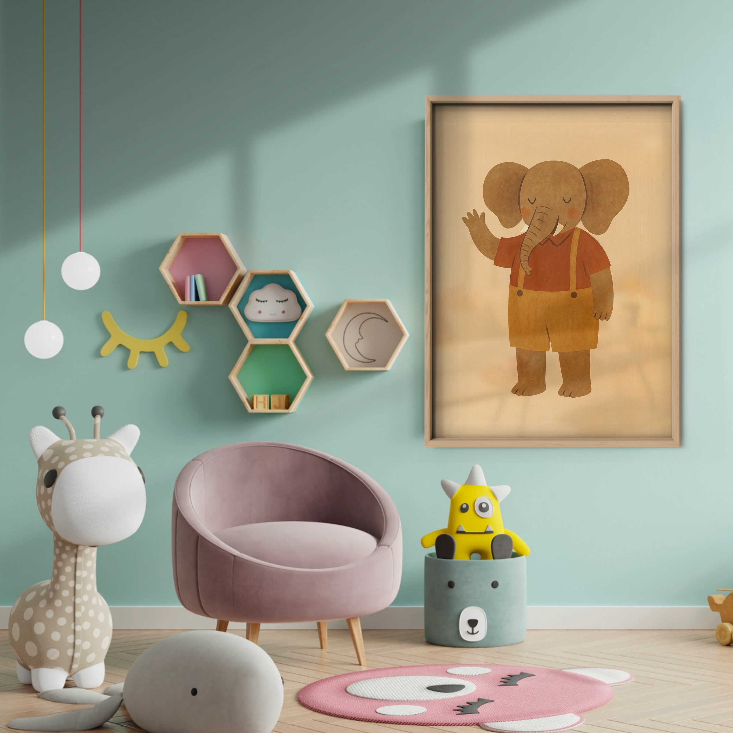 Waving Elephant Nursery Print - baby room wall decor print