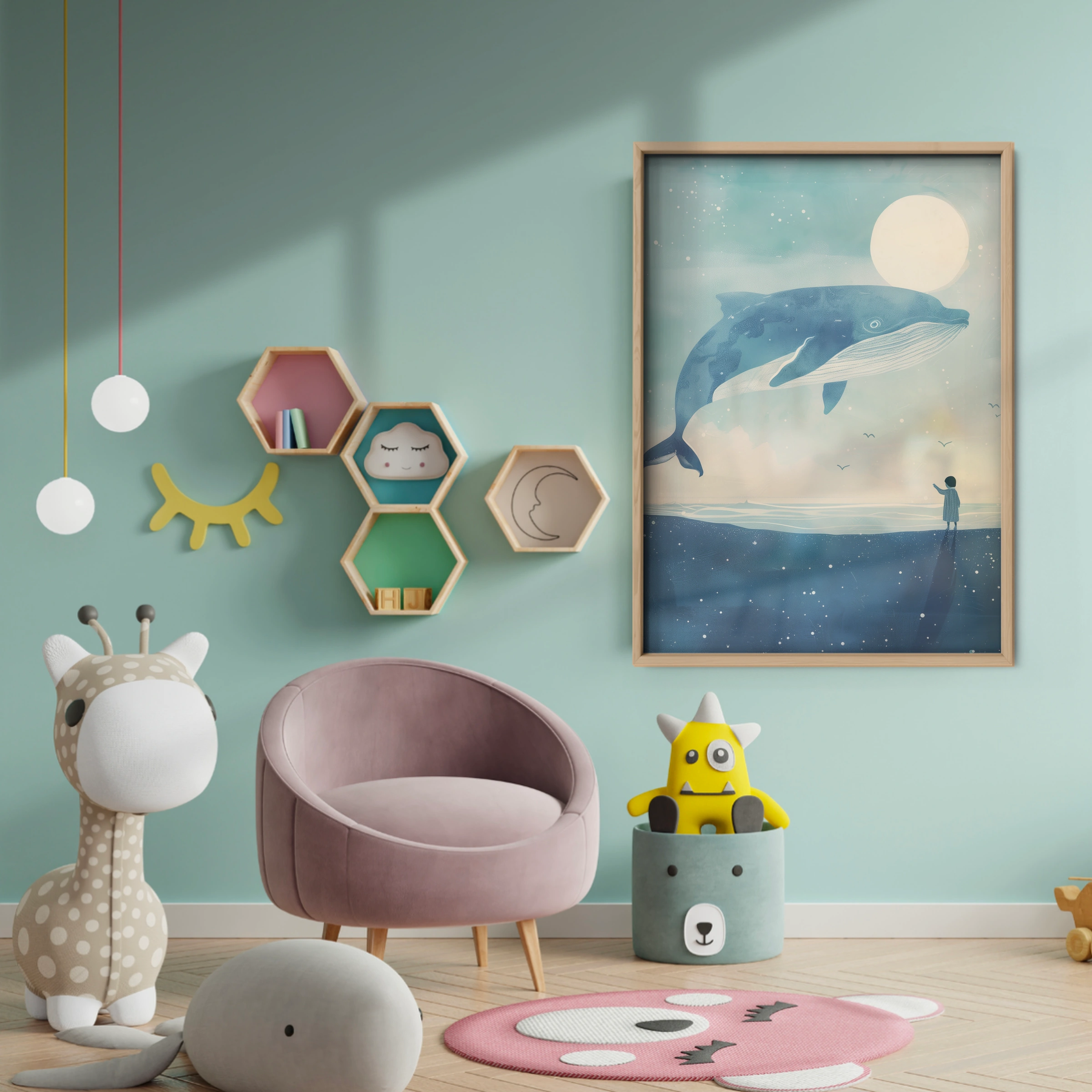 Whale at Dusk Nursery Print - baby room wall decor print