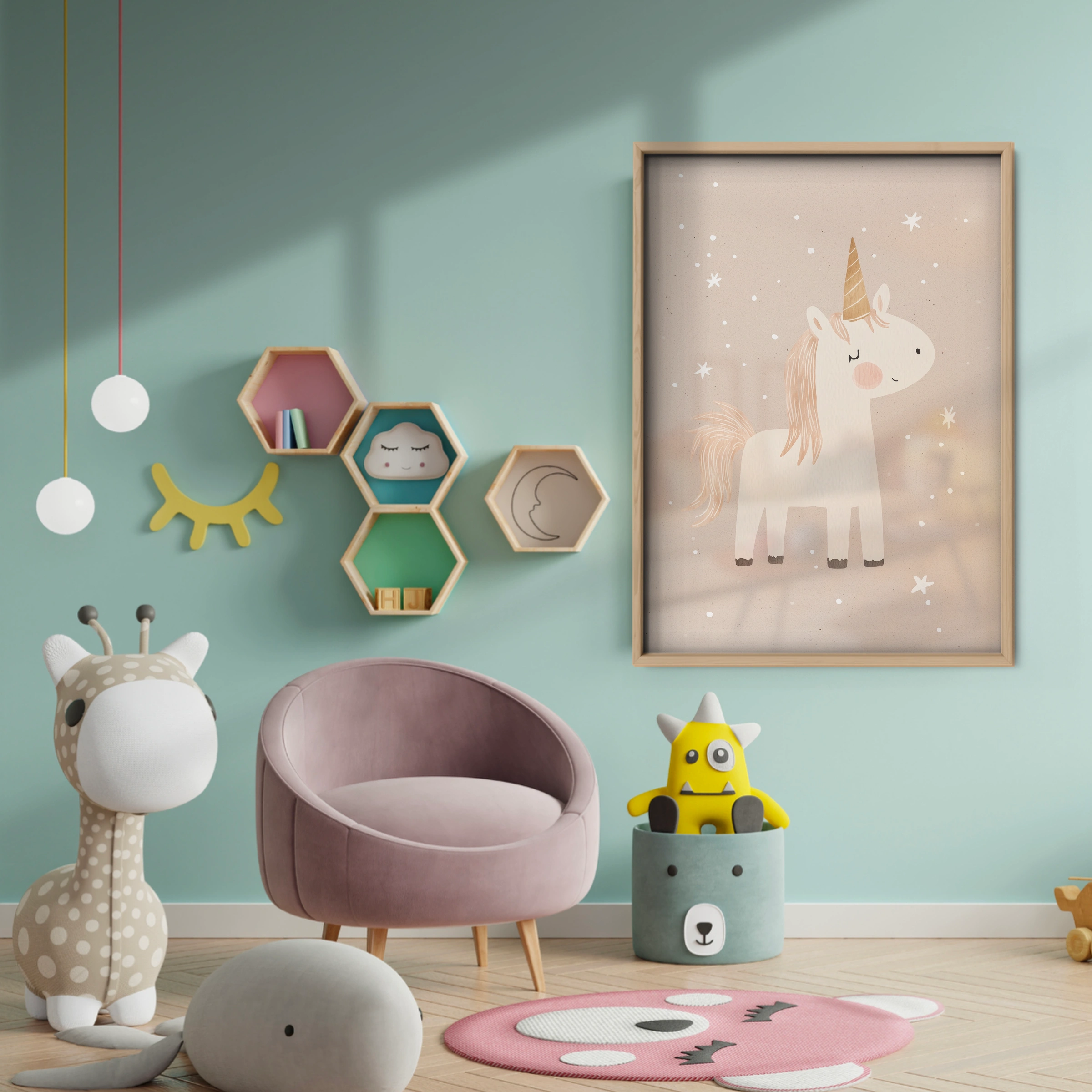 Whimsical Unicorn Nursery Print - baby room wall decor print