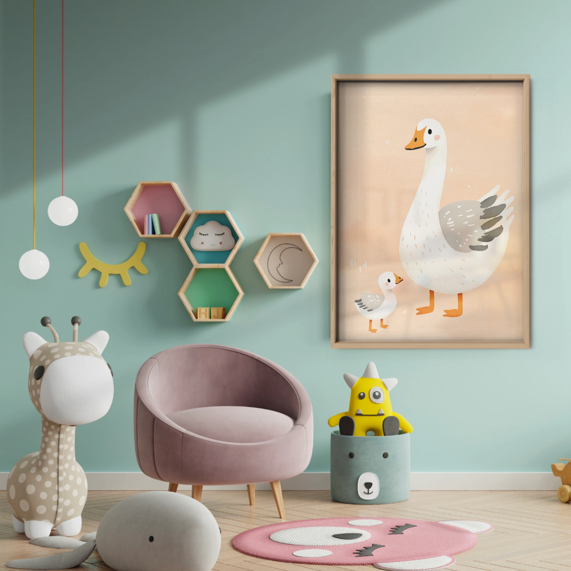 White Goose Nursery Print - baby room wall decor print