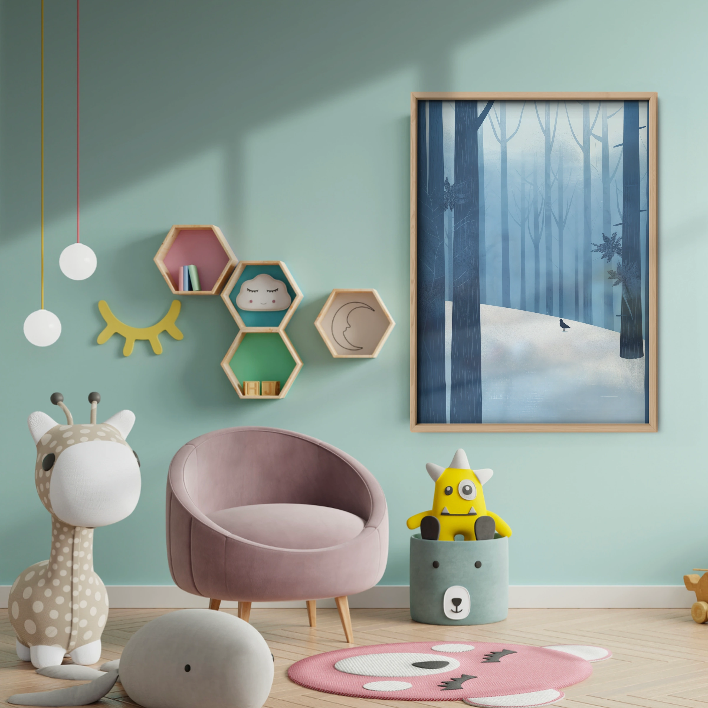 Winter Forest Nursery Print - baby room wall decor print