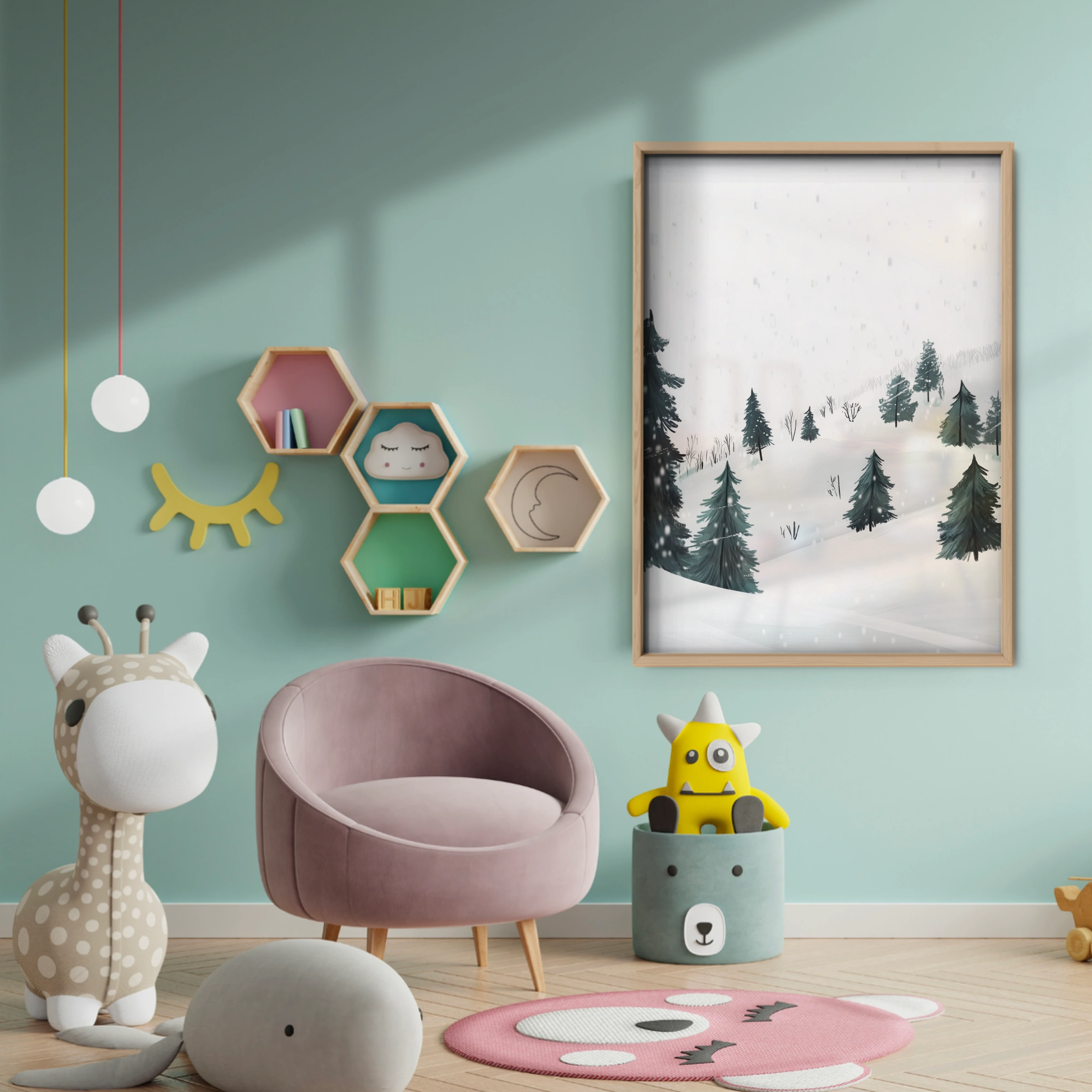 Winter Landscape Christmas Print - baby room wall decor print