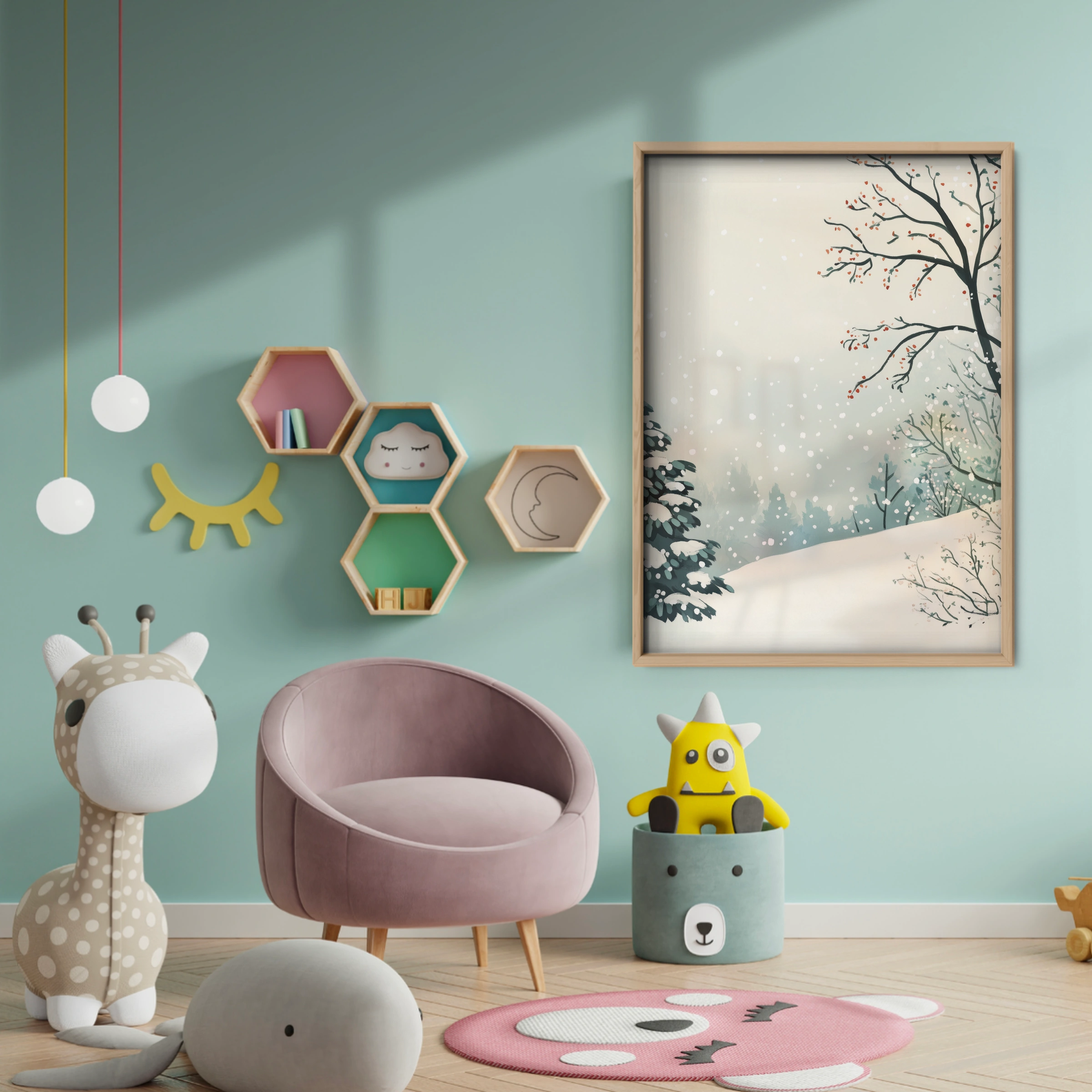Winter Scene Christmas Print - baby room wall decor print