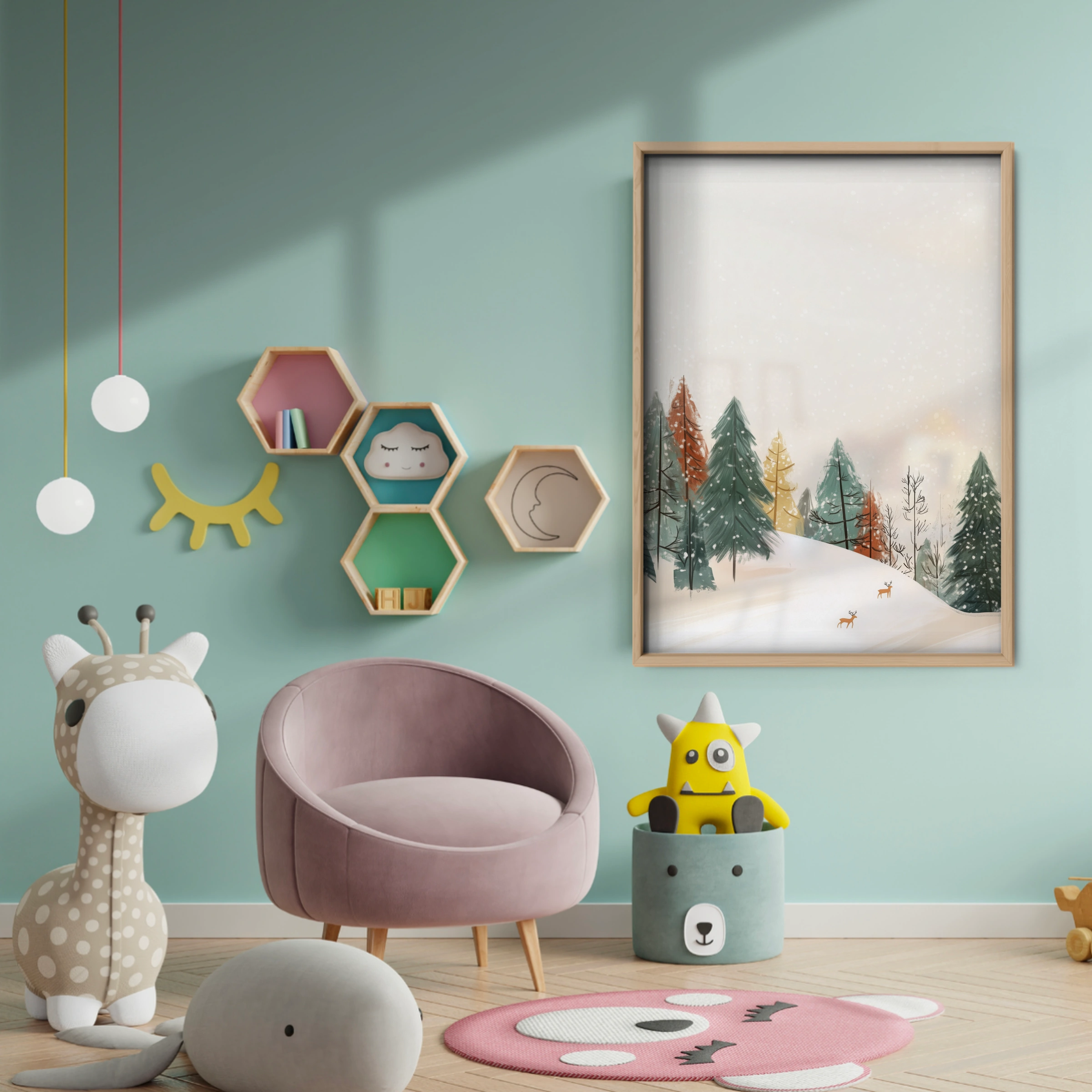 Winter Trees Christmas Print - baby room wall decor print