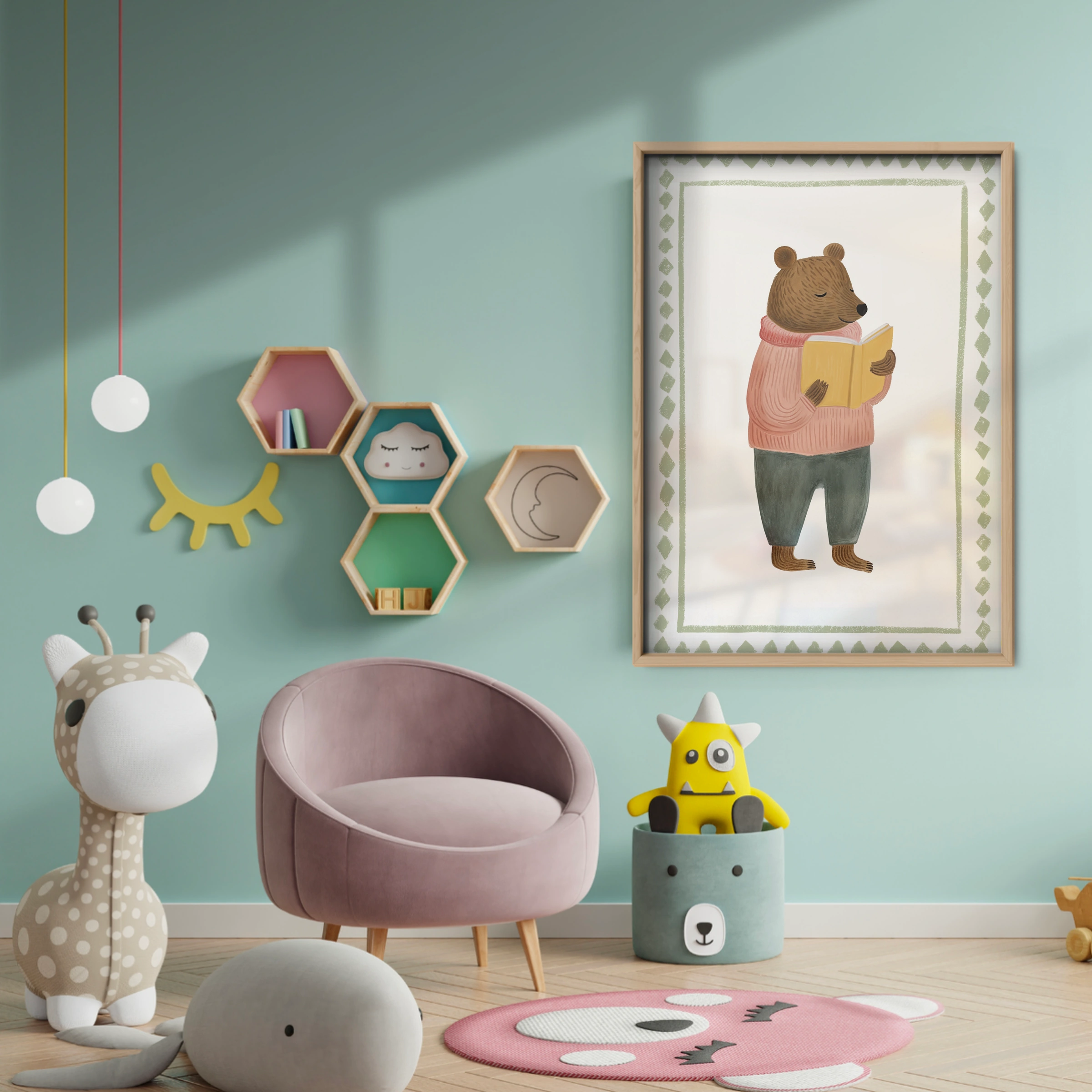 Woodland Bear Nursery Print - baby room wall decor print