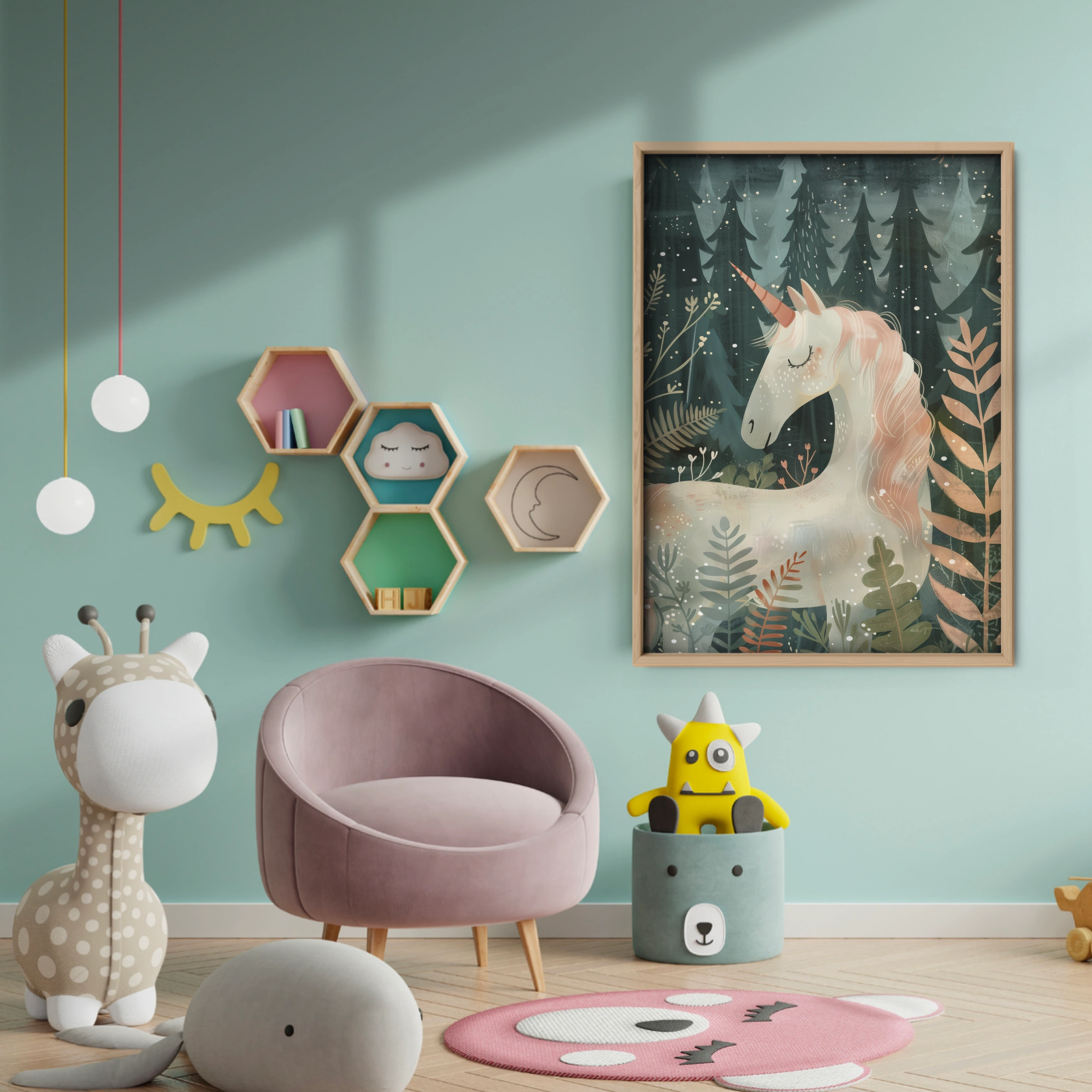 Woodland Unicorn Nursery Print - baby room wall decor print