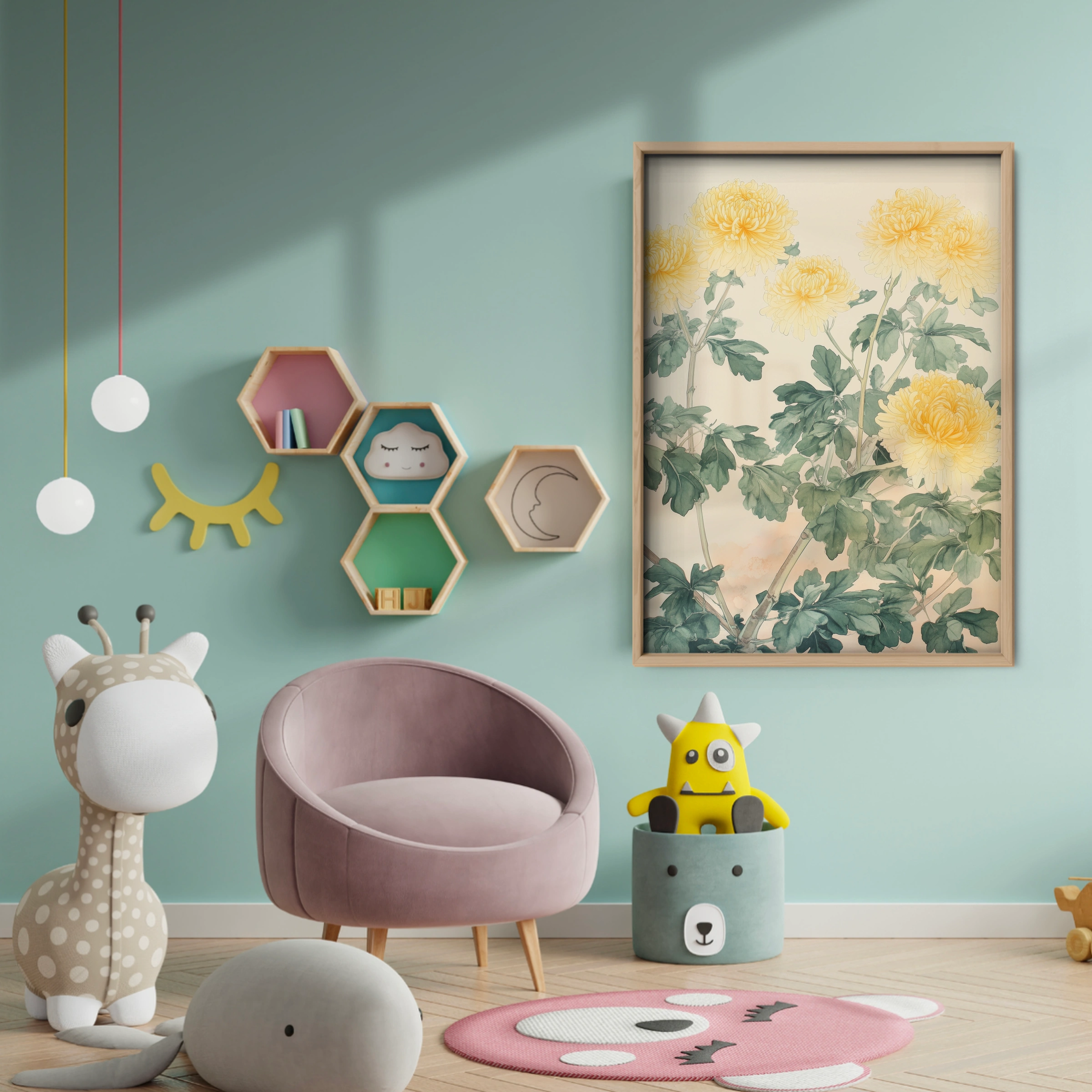 Yellow Chrysanthemums Nursery Print - baby room wall decor print
