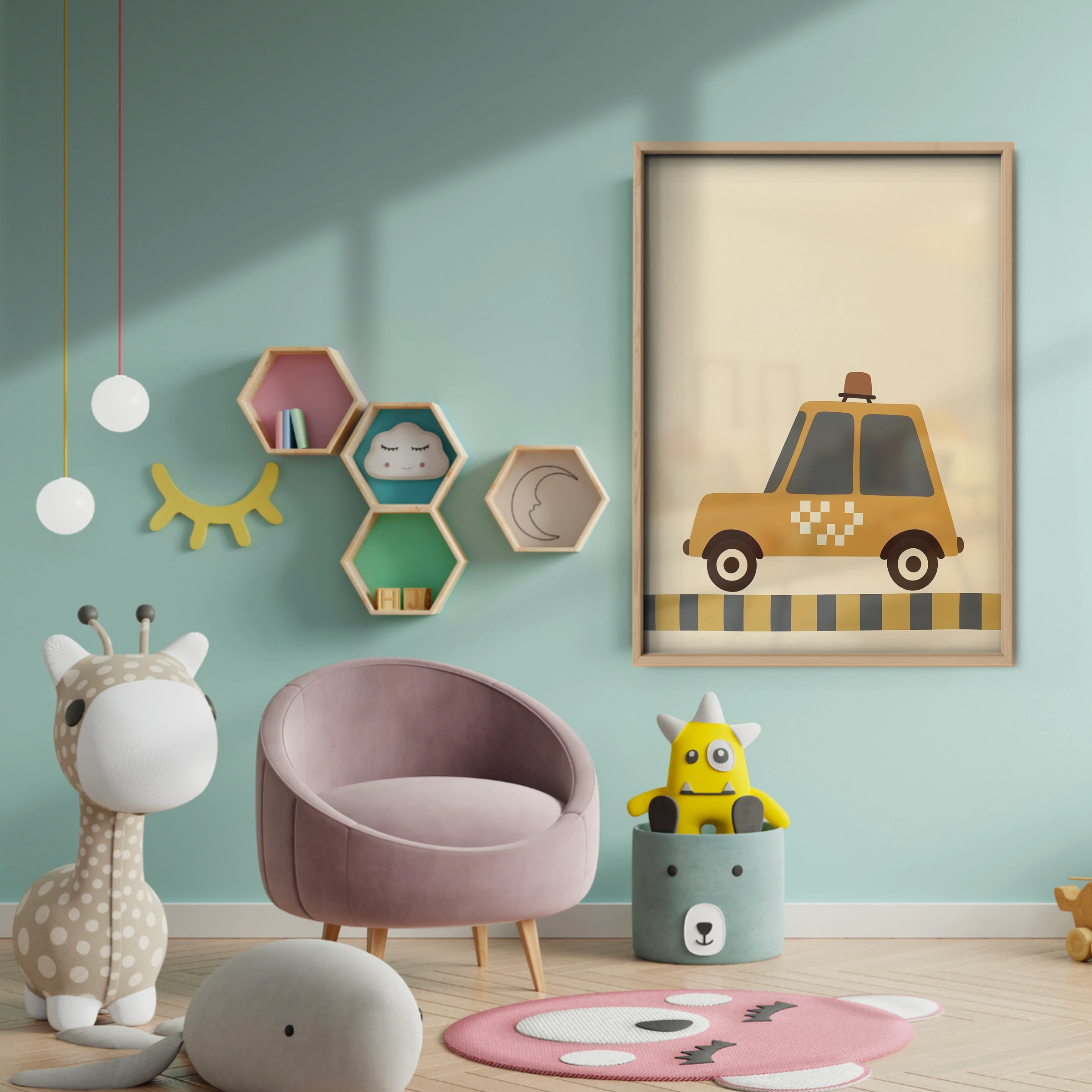 Yellow Taxi Cab Nursery Print - baby room wall decor print