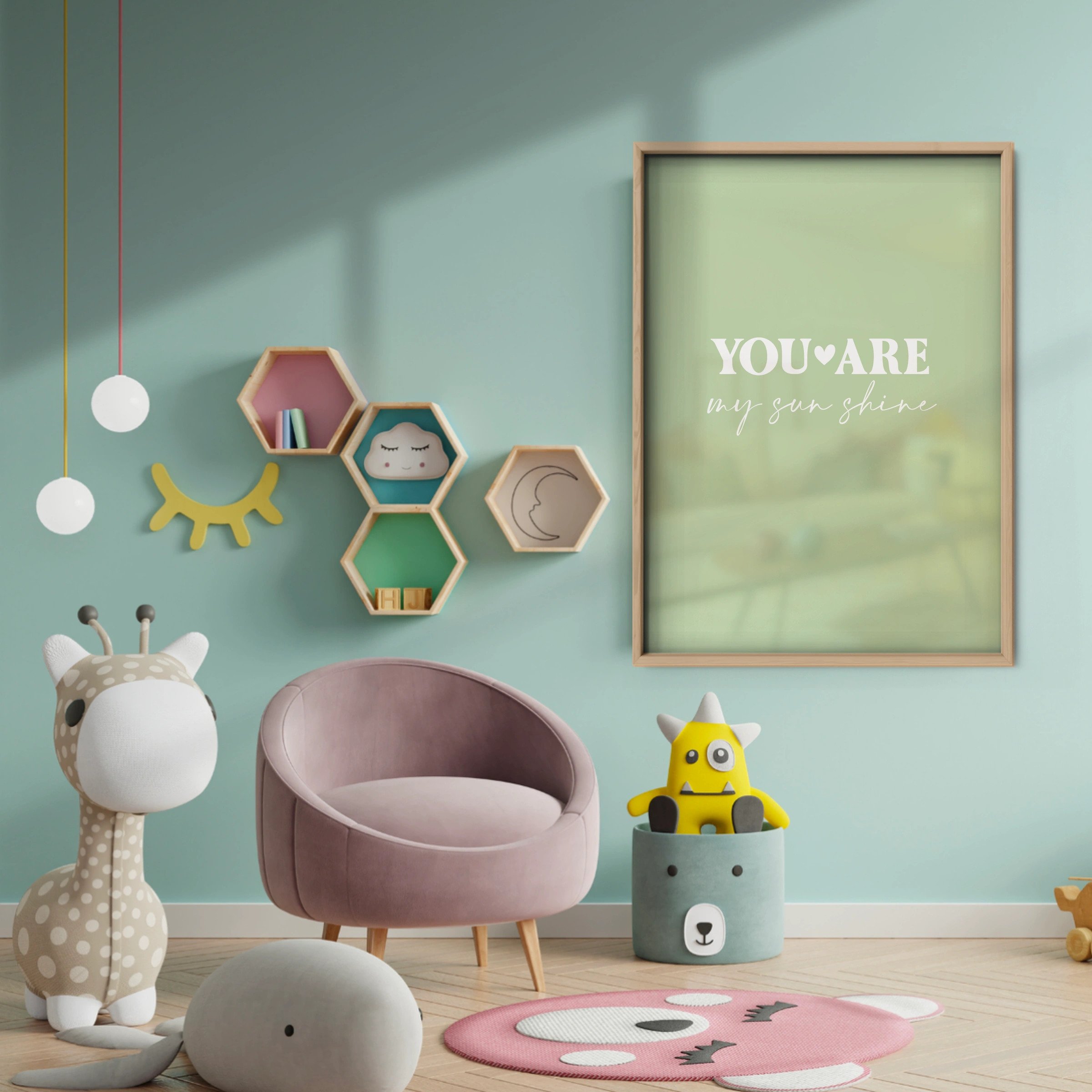 You Are My Sunshine Green Nursery Print - baby room wall decor print