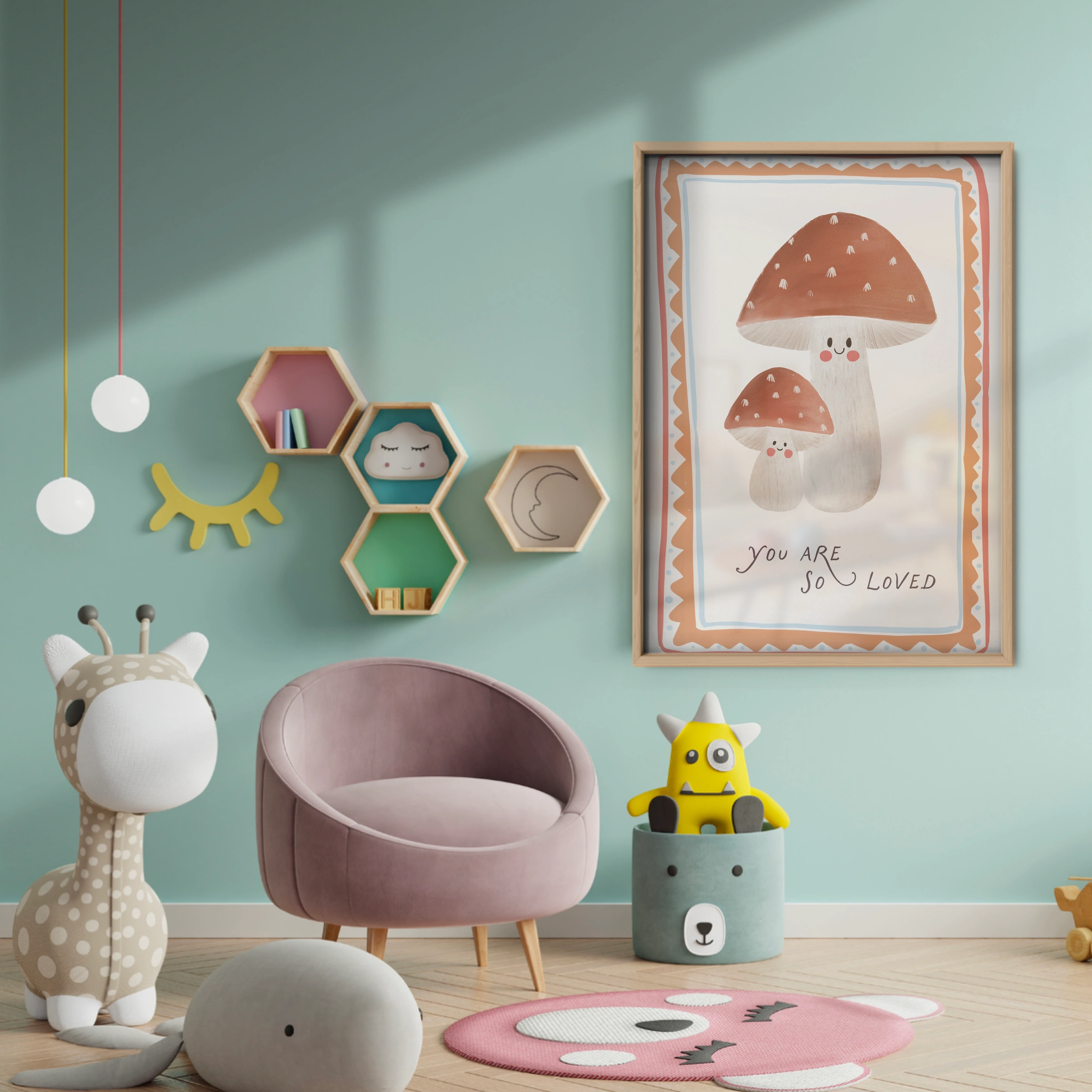 You Are So Loved Toadstool Nursery Print - baby room wall decor print