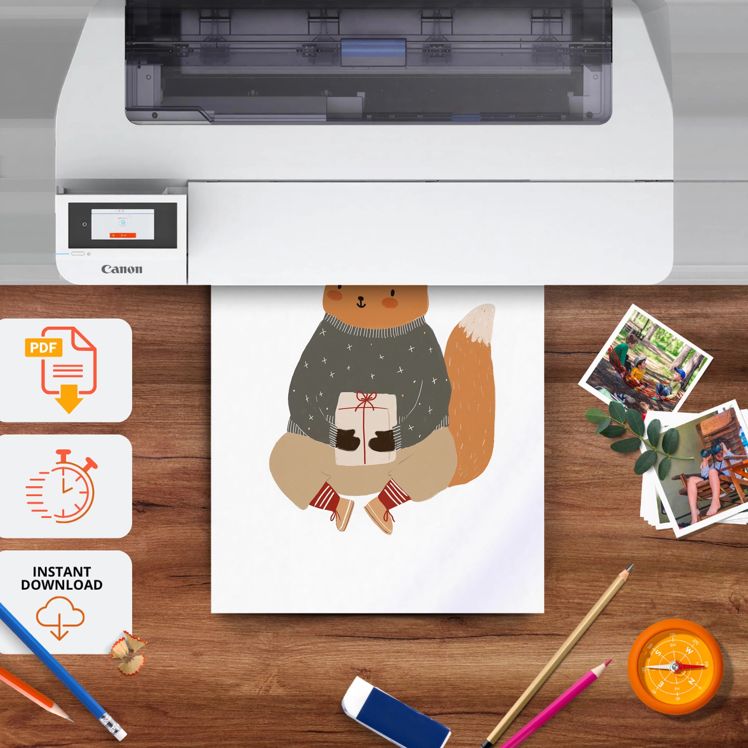 Acorn Squirrel Nursery Print - printable nursery wall art, instant download to print at home