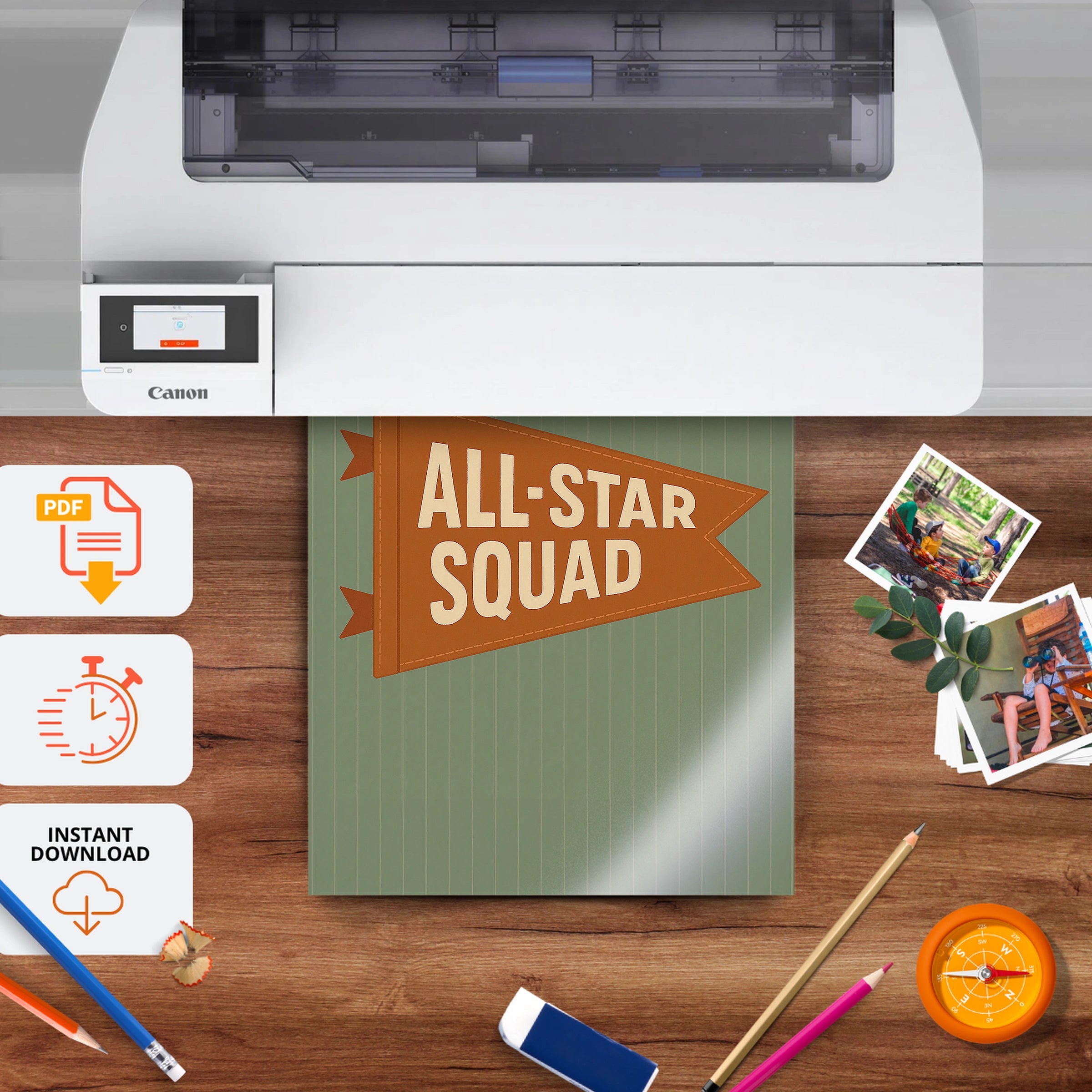 All Star Squad Pennant Nursery Print - printable nursery wall art, instant download to print at home