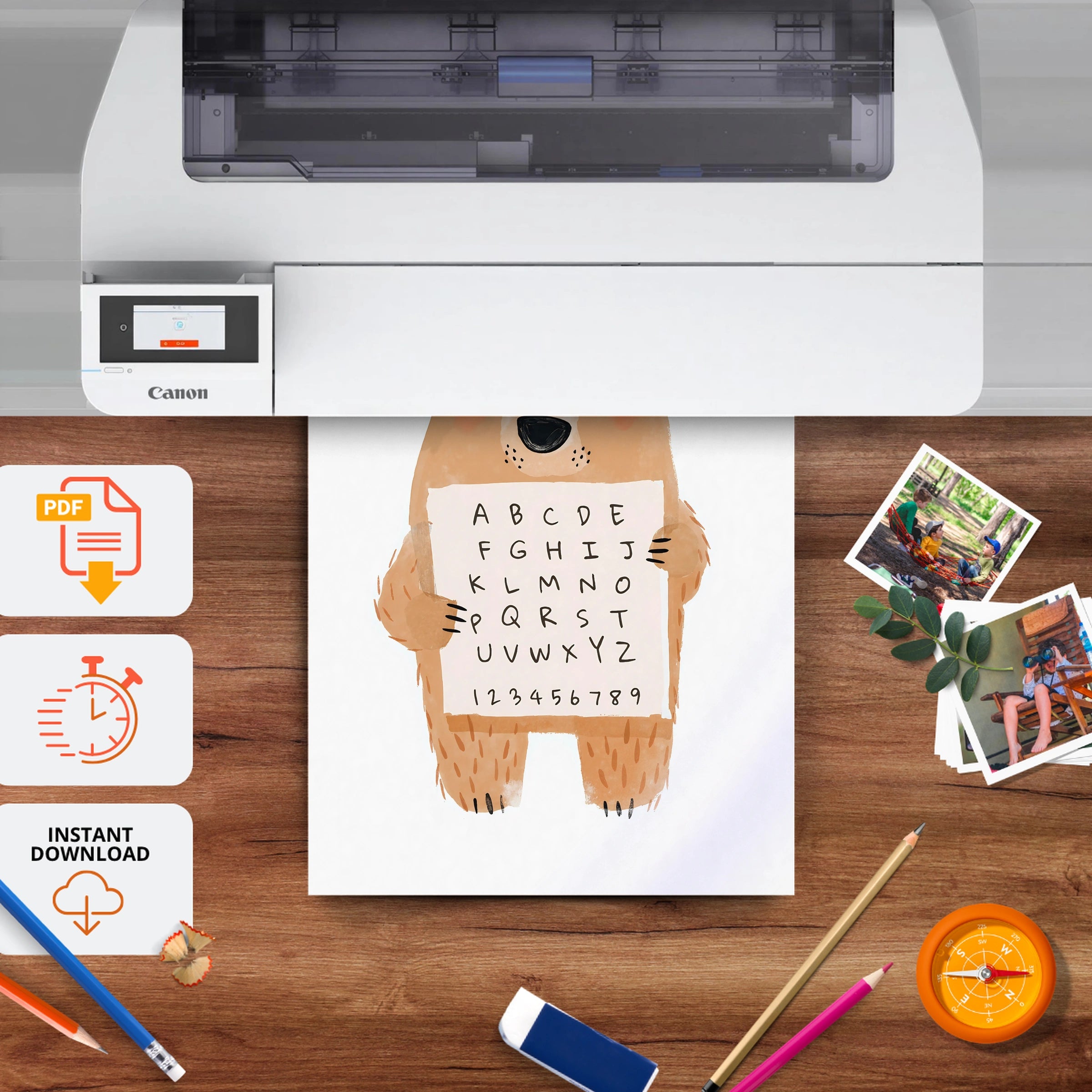 Alphabet Bear Nursery Print - printable nursery wall art, instant download to print at home
