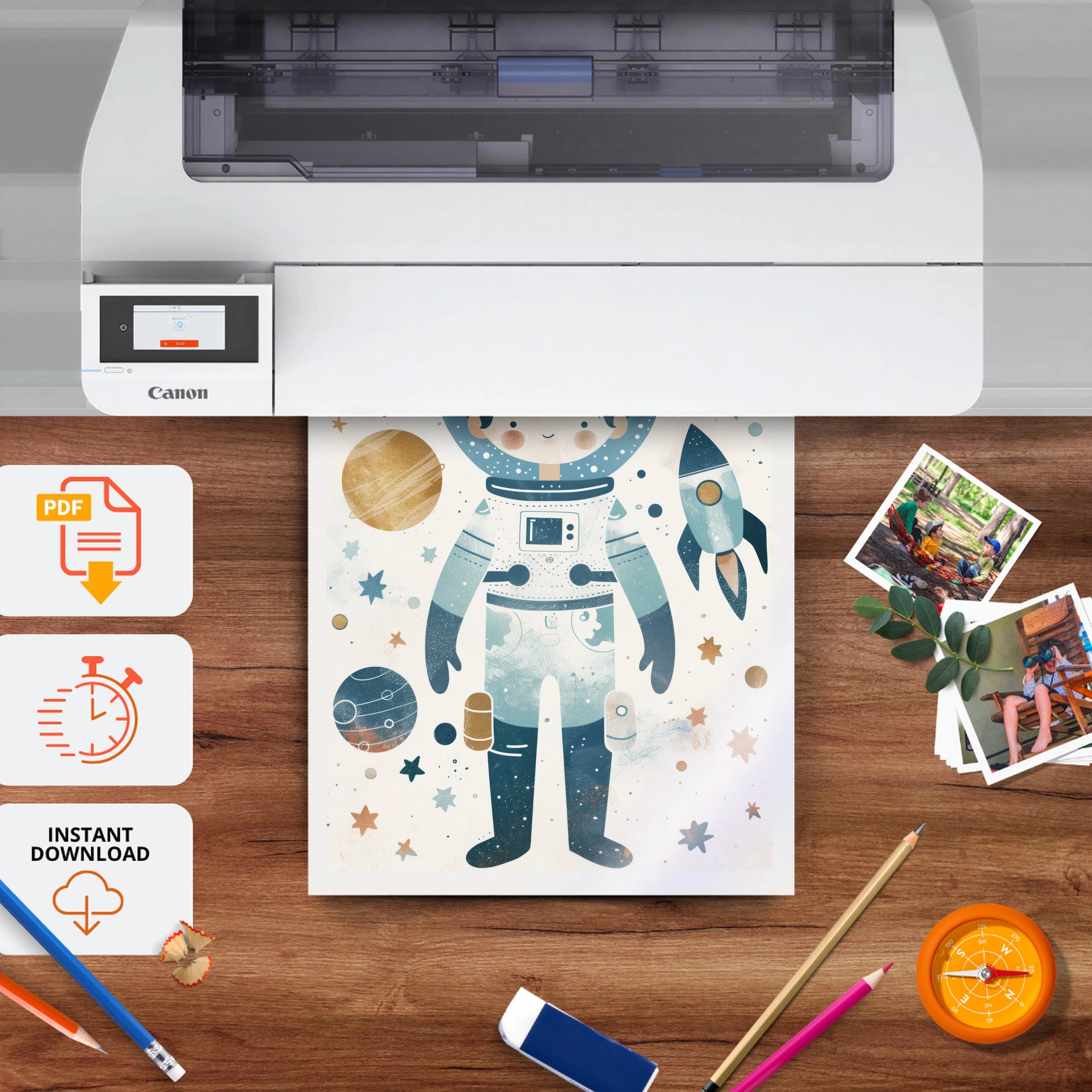 Astronaut and Rocket Nursery Print - printable nursery wall art, instant download to print at home