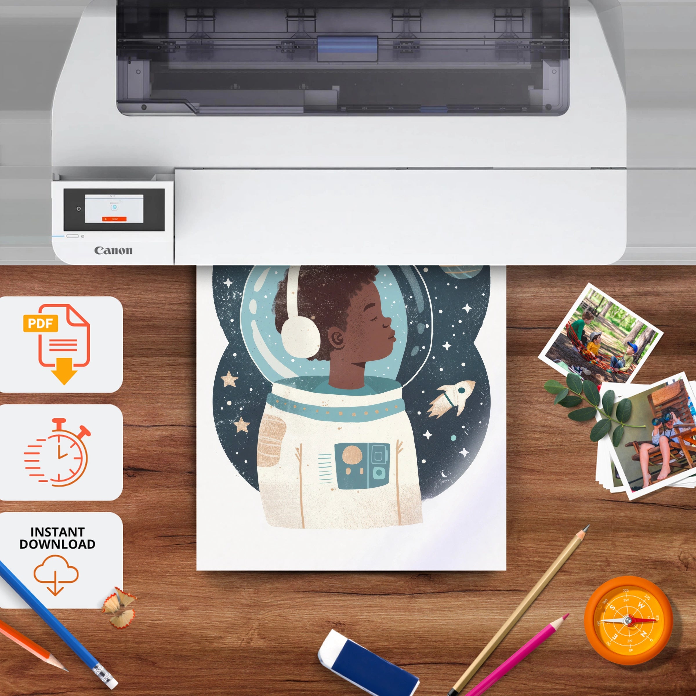 Astronaut Boy Nursery Print - printable nursery wall art, instant download to print at home