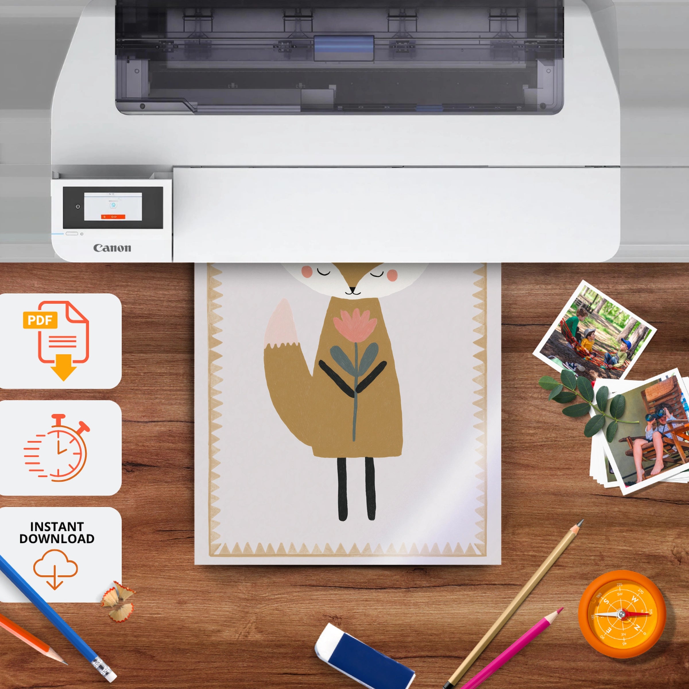 Autumn Fox Nursery Print - printable nursery wall art, instant download to print at home