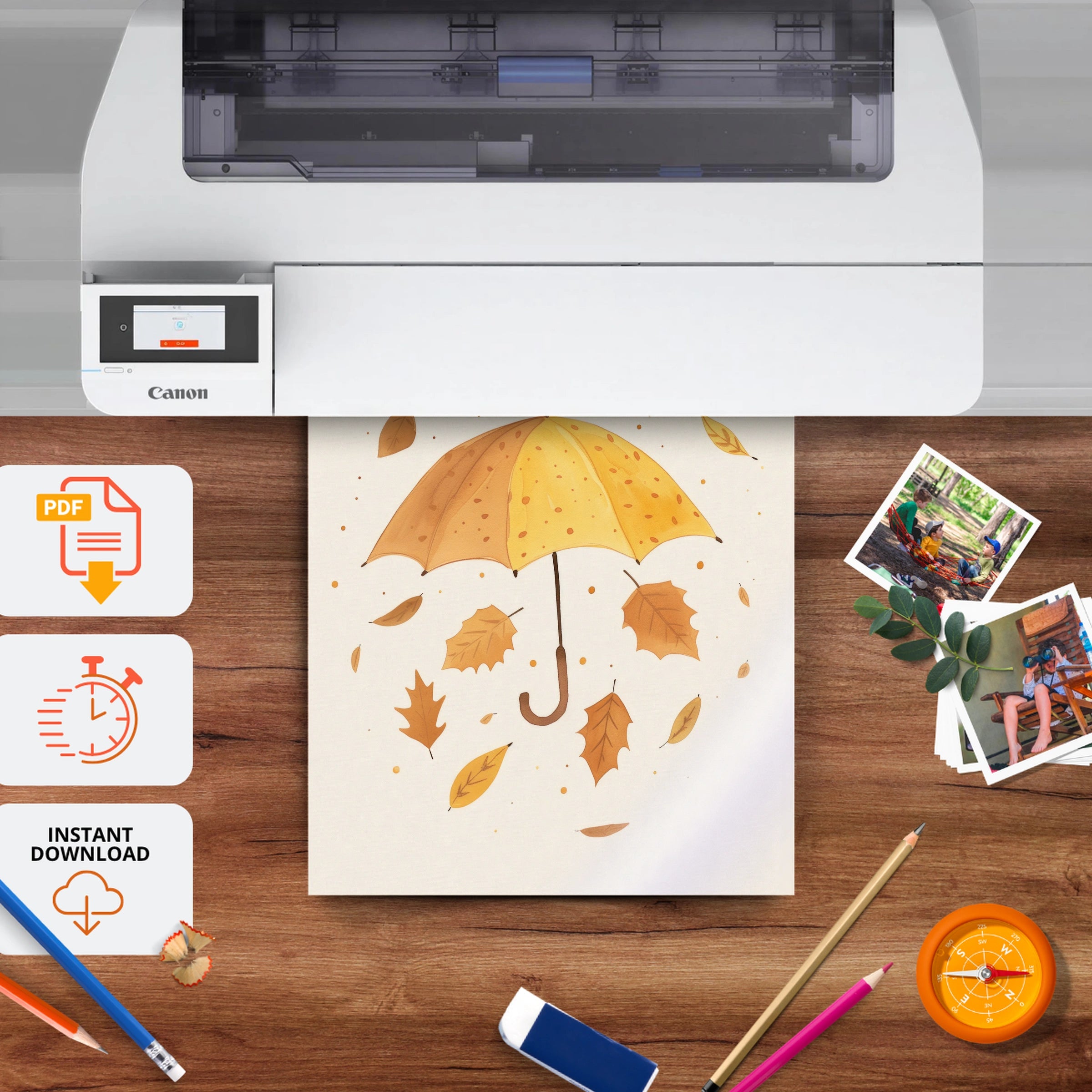 Autumn Umbrella Nursery Print - printable nursery wall art, instant download to print at home