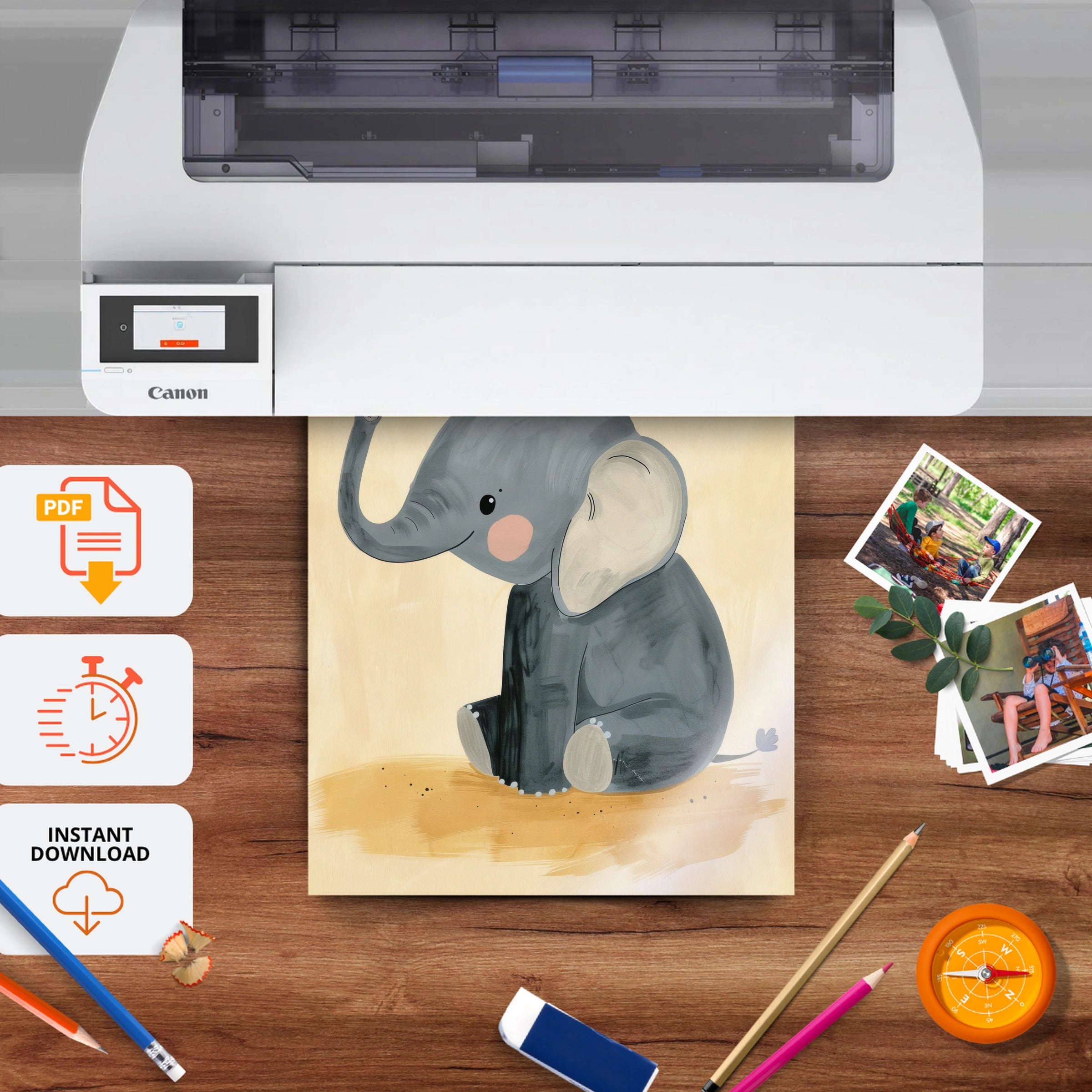 Baby Elephant Nursery Print - printable nursery wall art, instant download to print at home