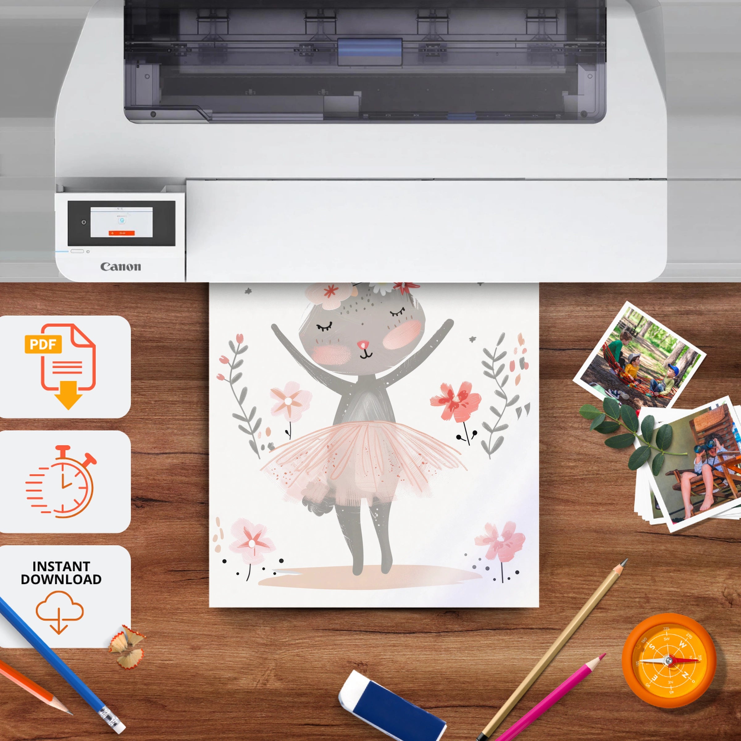 Ballerina Bunny Nursery Print - printable nursery wall art, instant download to print at home