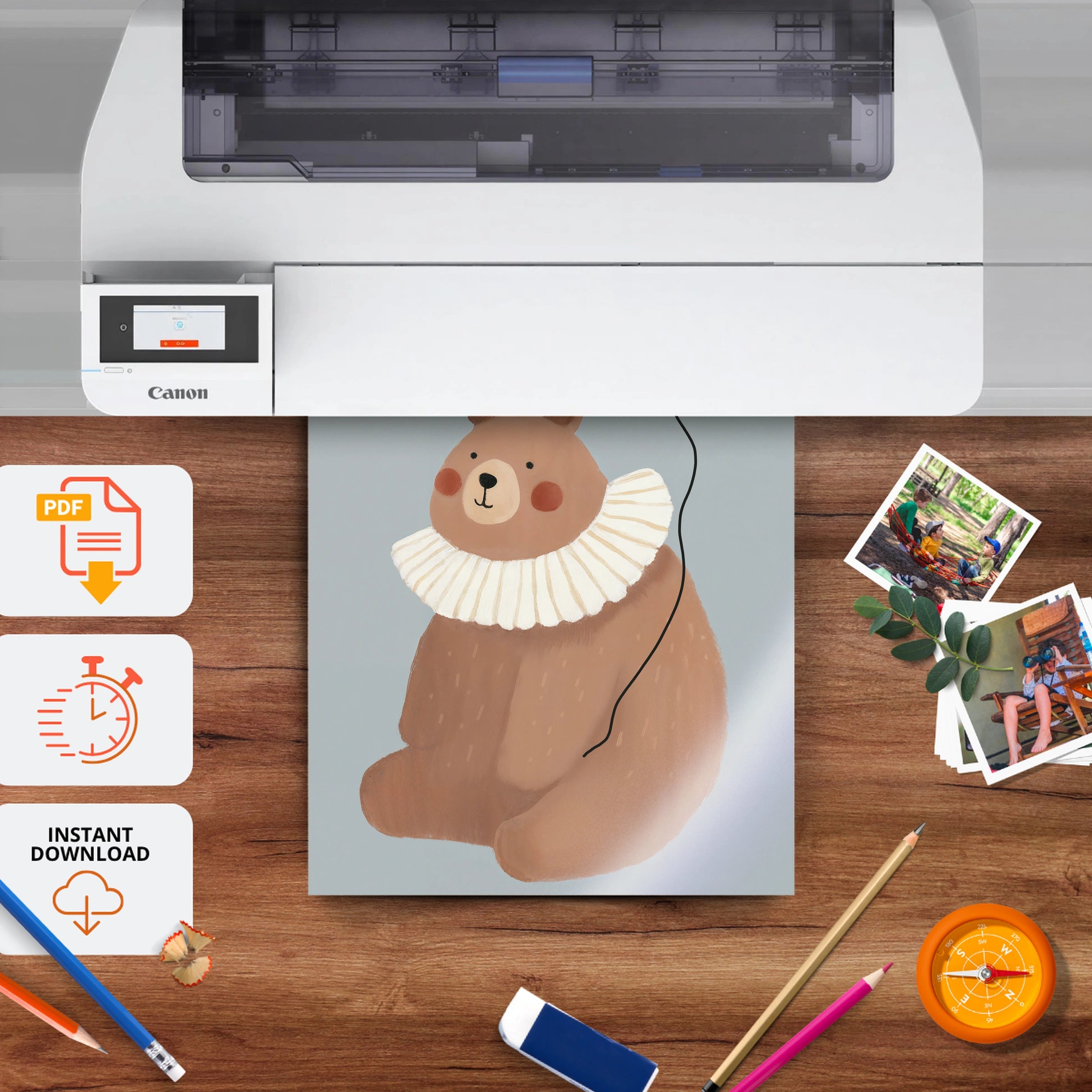 Balloon Bear Nursery Print - printable nursery wall art, instant download to print at home