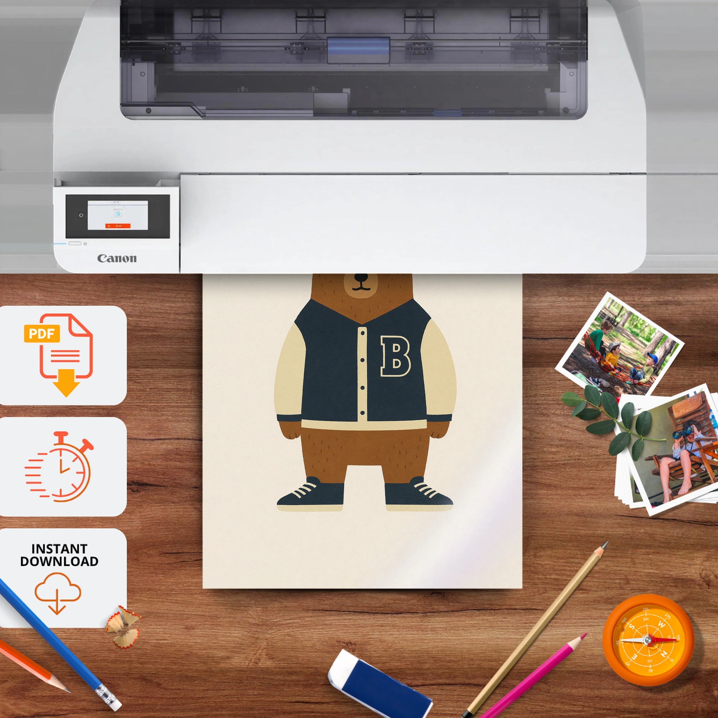 Baseball Bear Two Nursery Print - printable nursery wall art, instant download to print at home