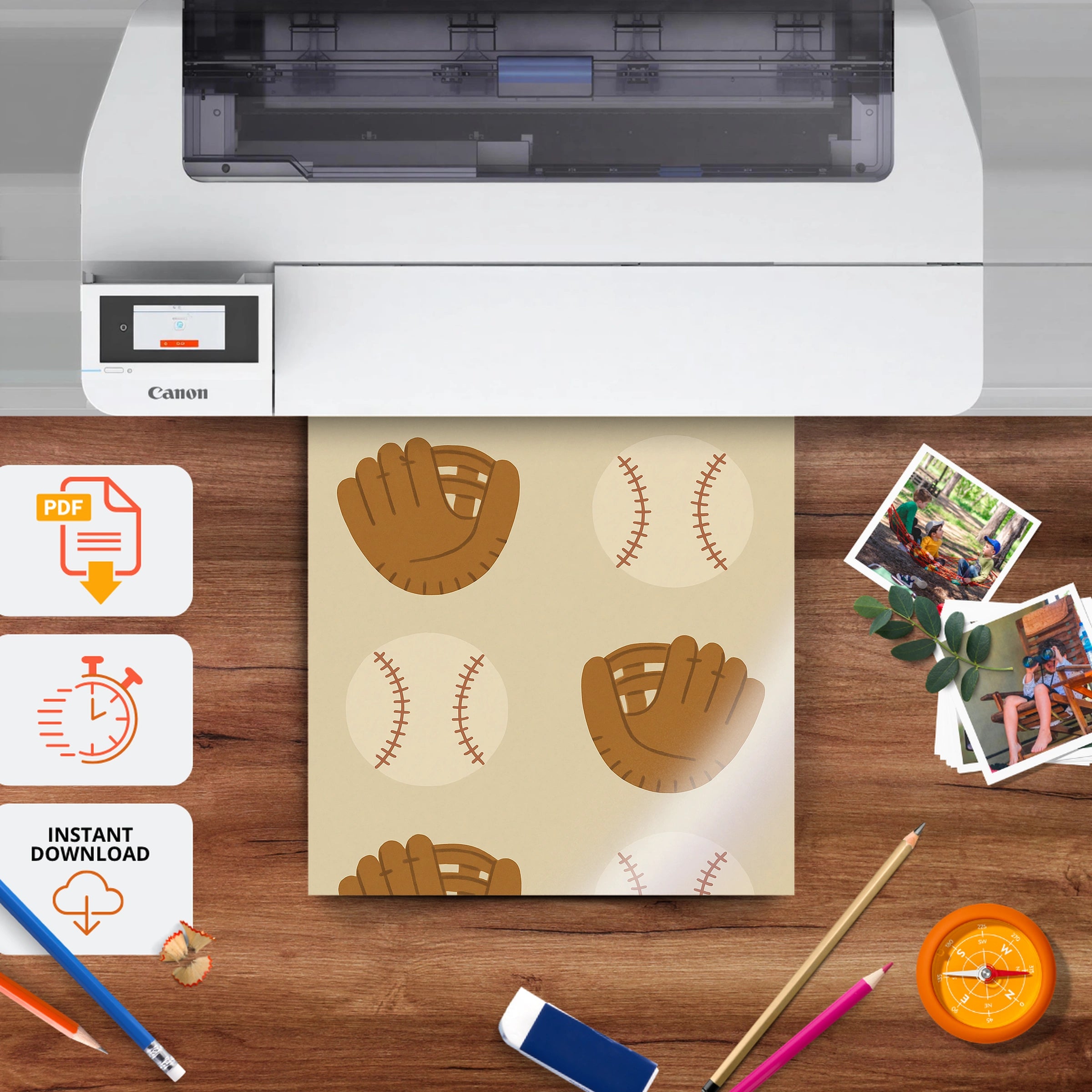 Baseball Gloves Pattern Two Nursery Print - printable nursery wall art, instant download to print at home