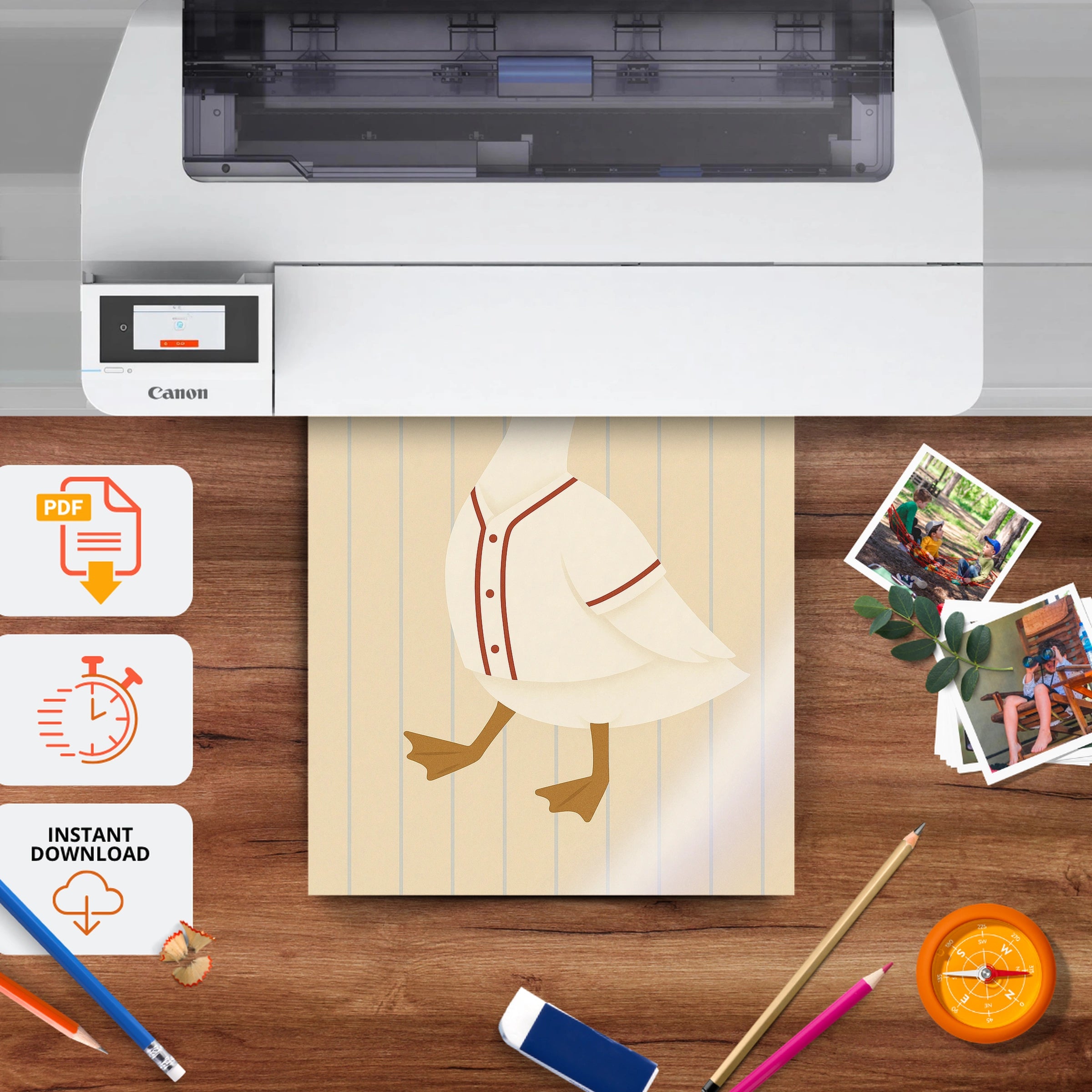 Baseball Goose Nursery Print - printable nursery wall art, instant download to print at home