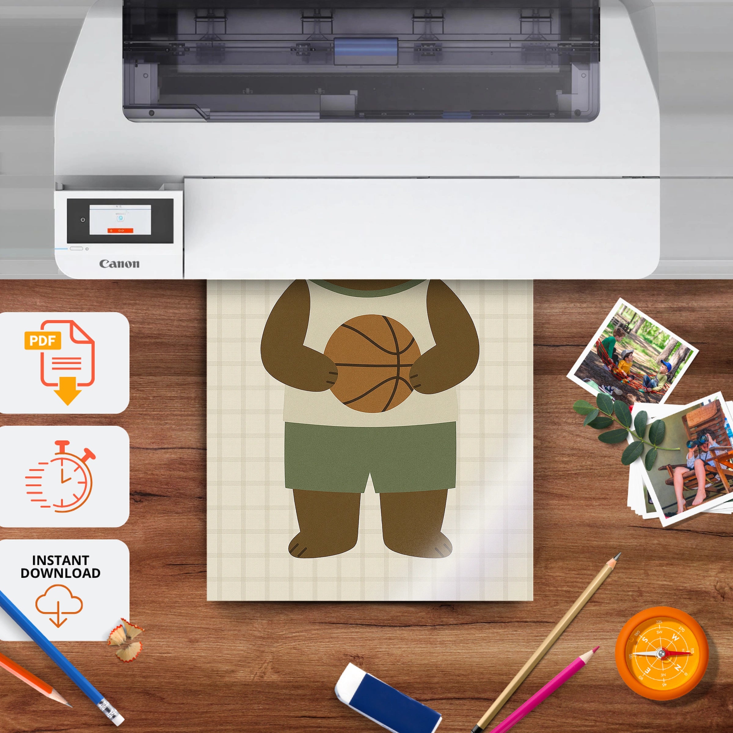 Basketball Bear Nursery Print - printable nursery wall art, instant download to print at home