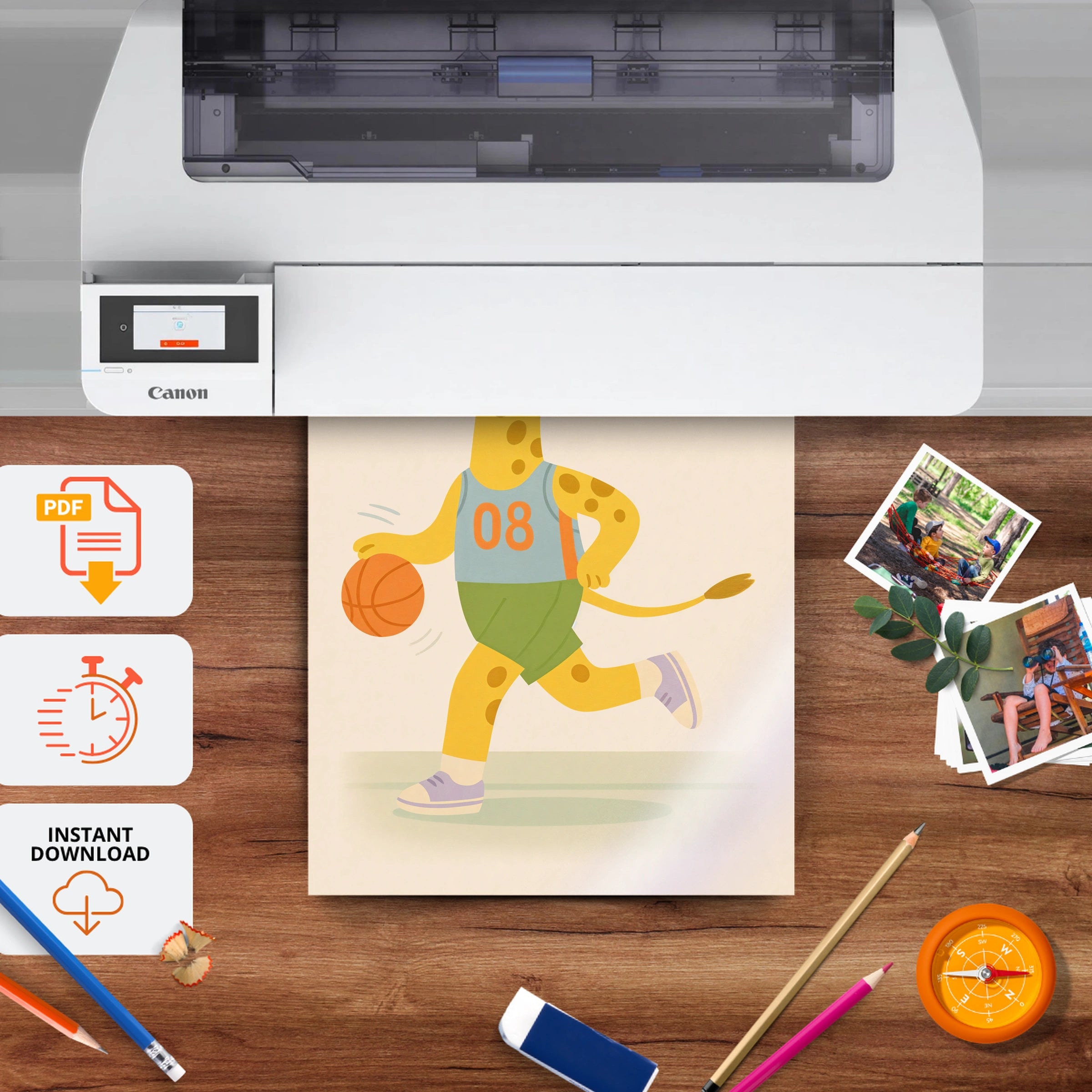 Basketball Giraffe Nursery Print - printable nursery wall art, instant download to print at home