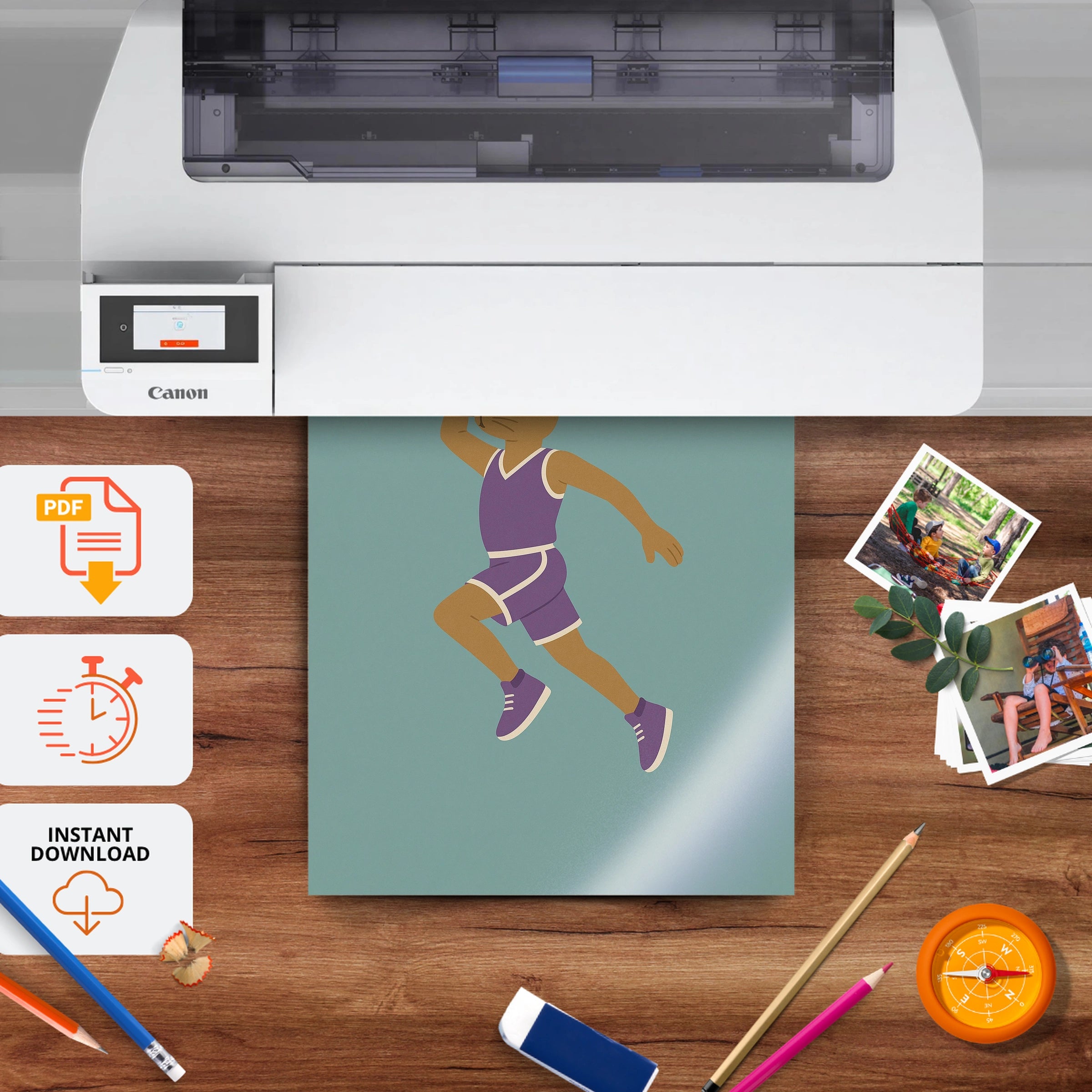 Basketball Rabbit Nursery Print - printable nursery wall art, instant download to print at home