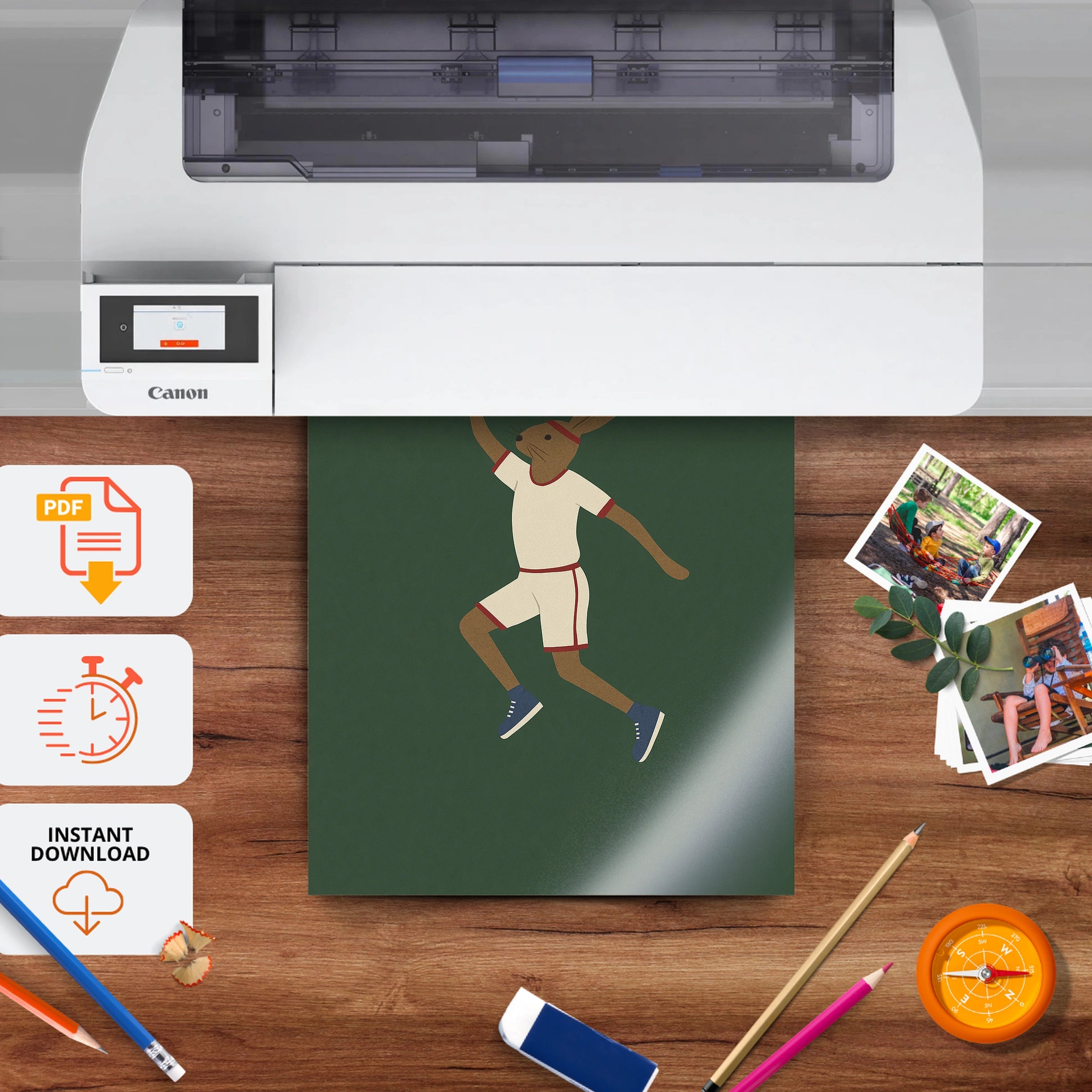 Basketball Rabbit Two Nursery Print - printable nursery wall art, instant download to print at home