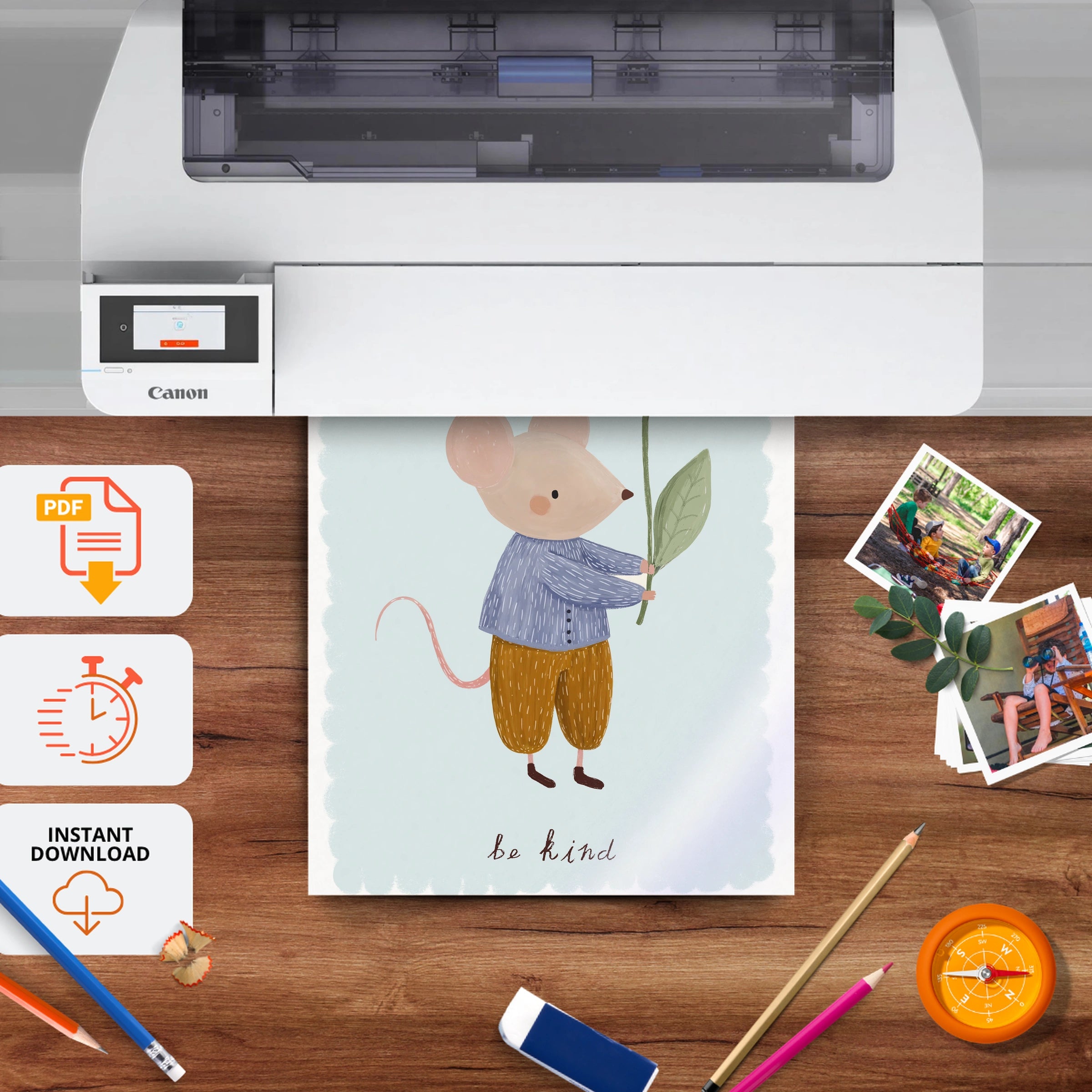 Be Brave Be Kind Mouse Nursery Print - printable nursery wall art, instant download to print at home
