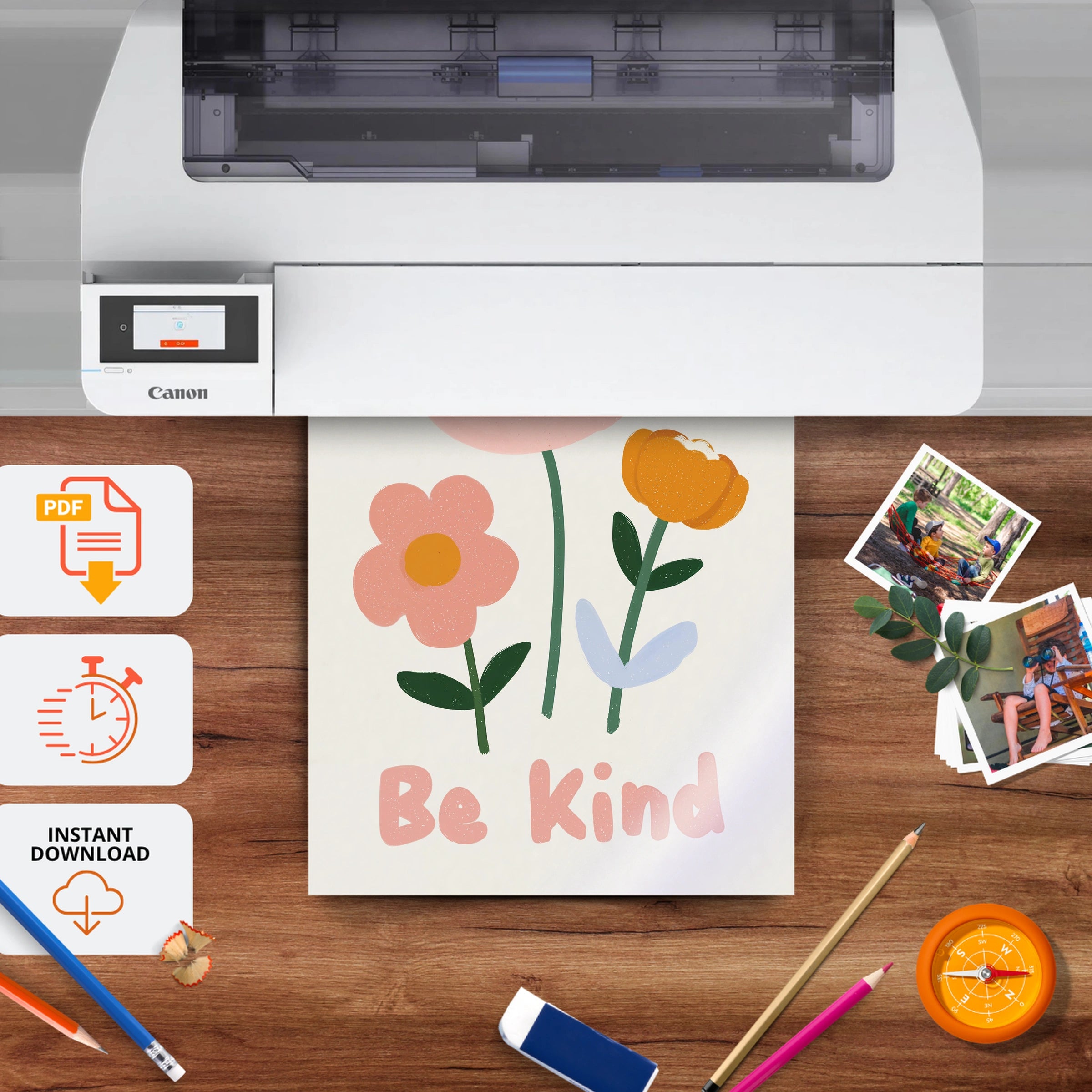 Be Kind Flower Nursery Print - printable nursery wall art, instant download to print at home