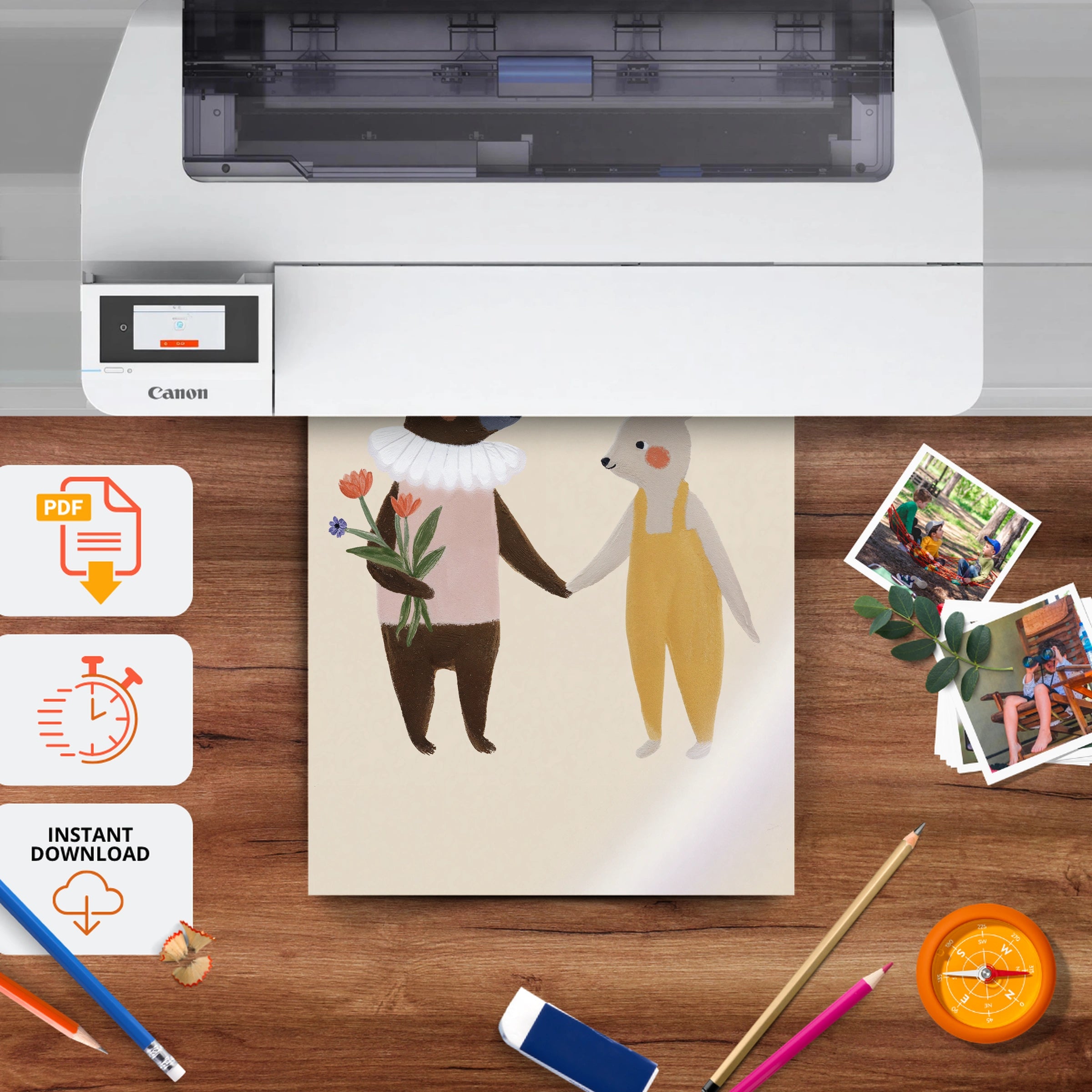 Bear and Bunny Nursery Print - printable nursery wall art, instant download to print at home
