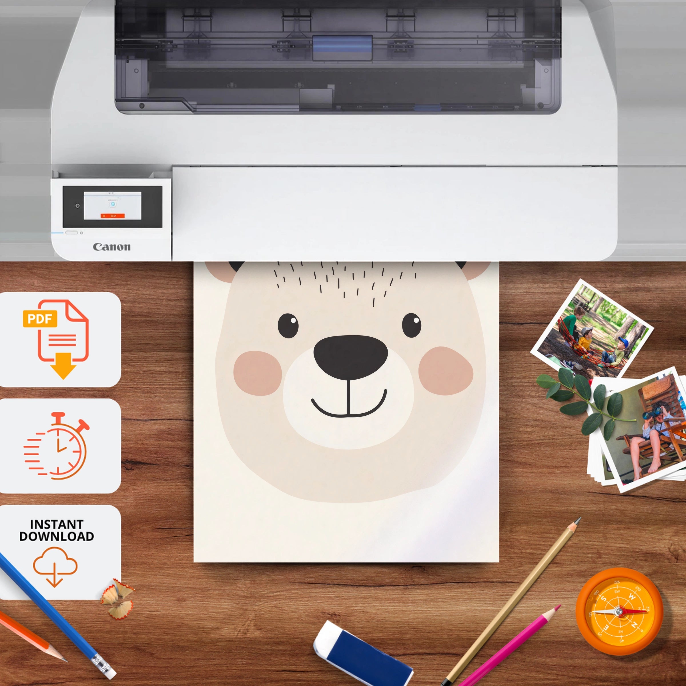 Bear Face Nursery Print - printable nursery wall art, instant download to print at home
