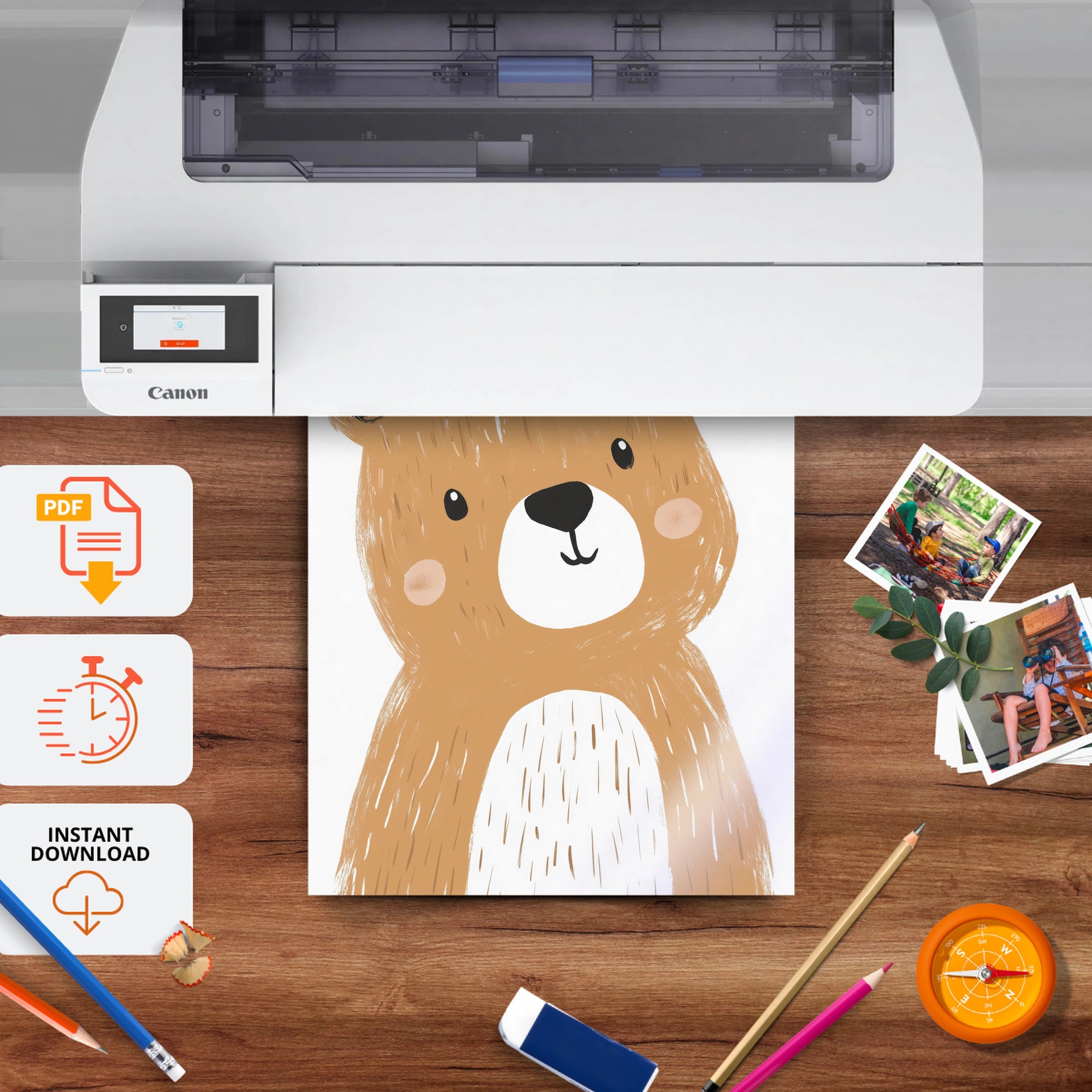 Bear Face Two Nursery Print - printable nursery wall art, instant download to print at home
