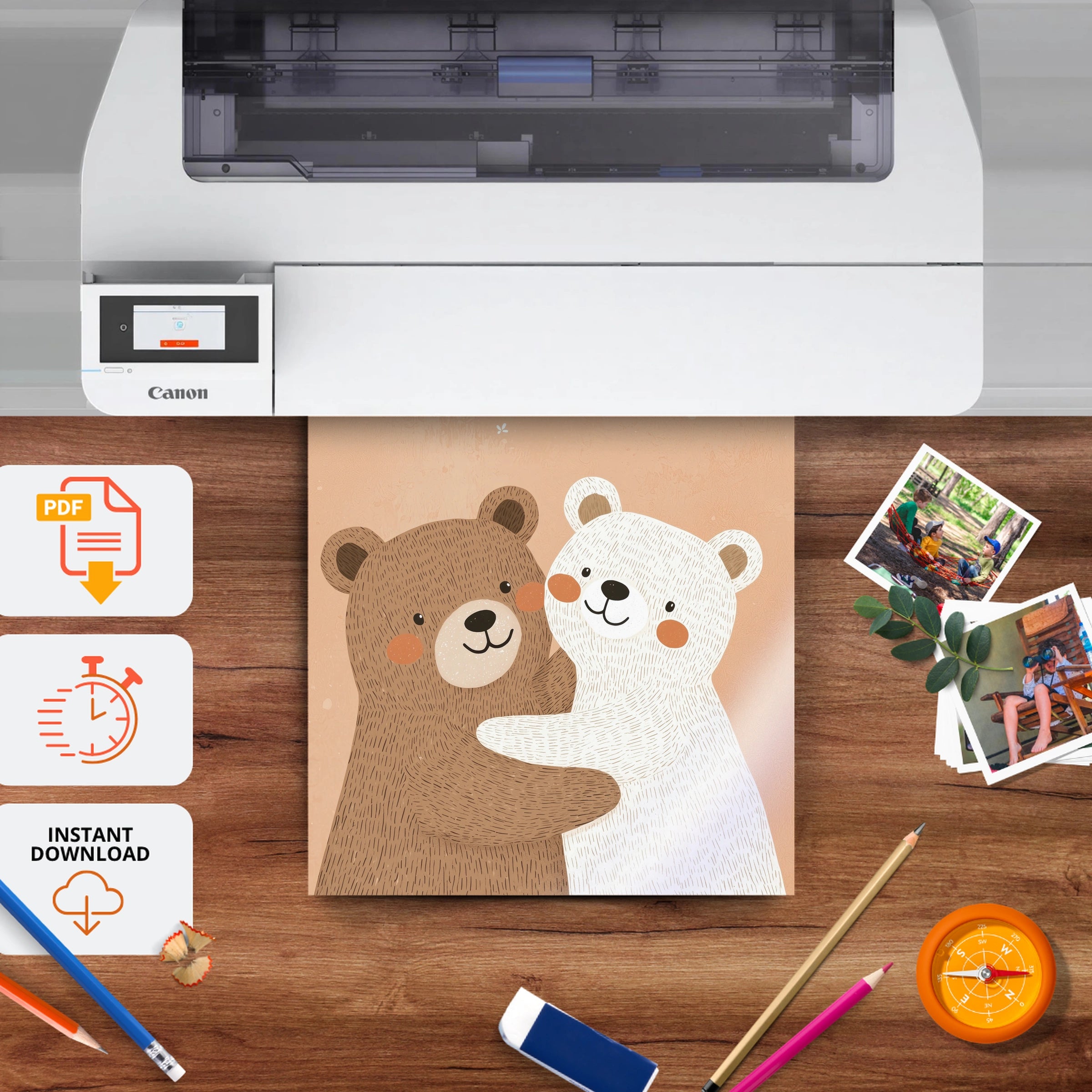 Bear Family Hug Nursery Print - printable nursery wall art, instant download to print at home